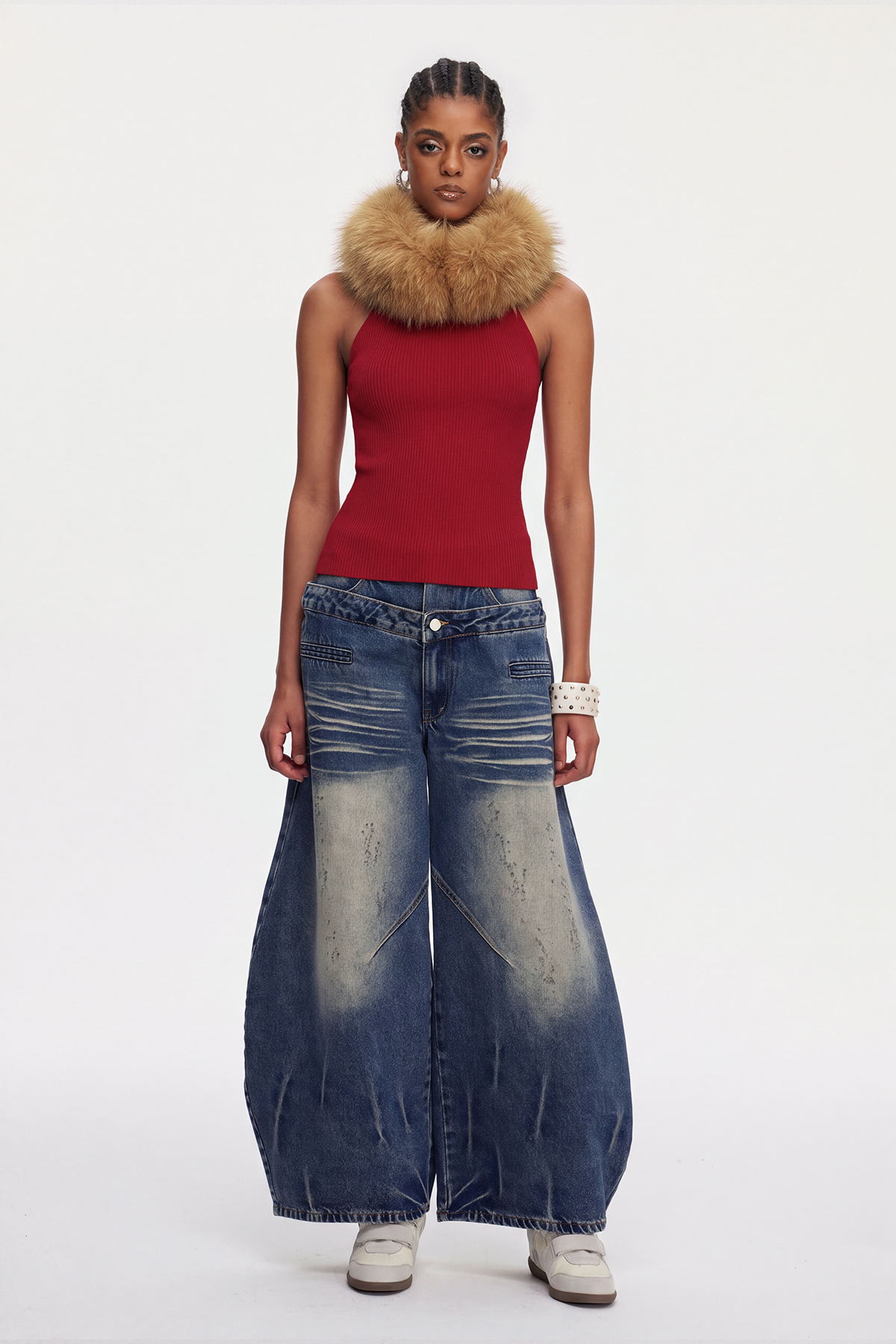 Mahir Sleeveless Faux Fur Top In Red