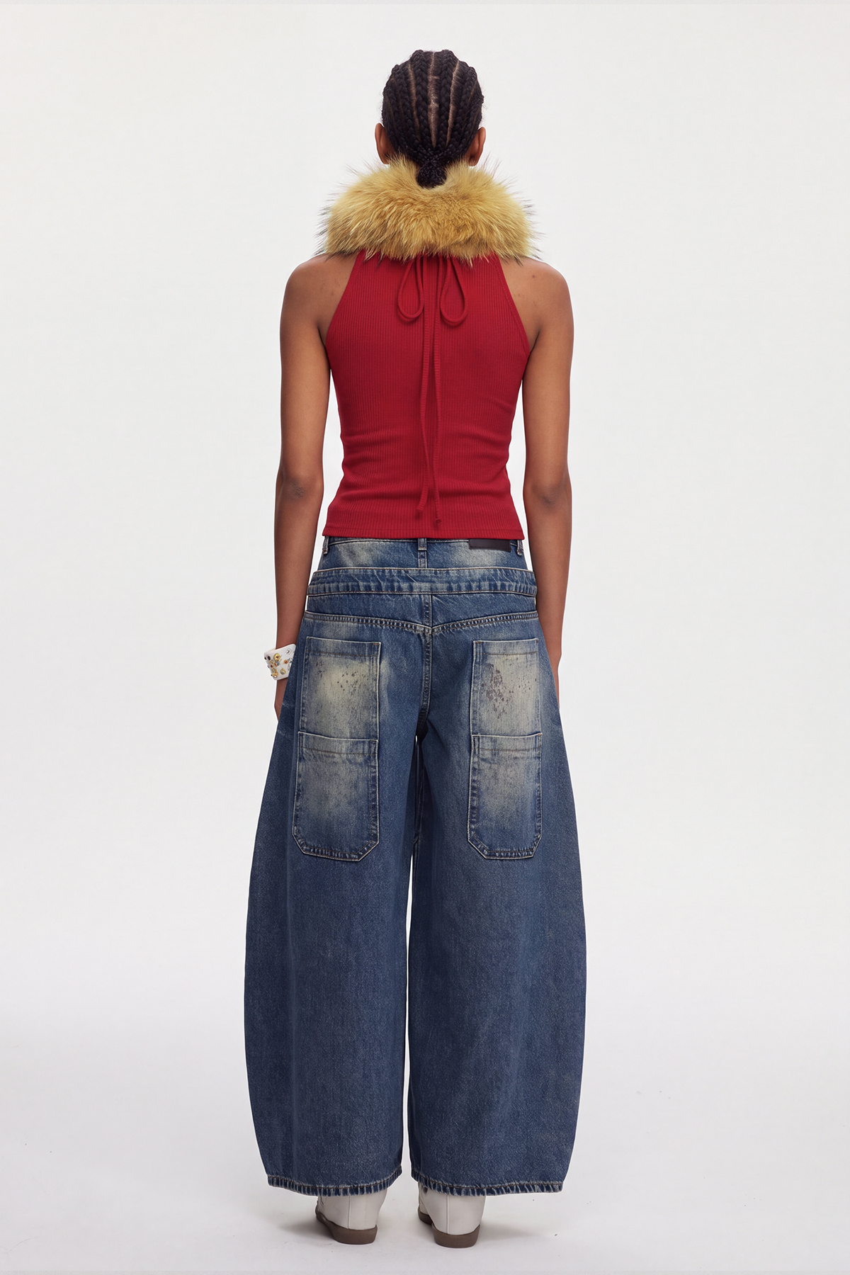Mahir Sleeveless Faux Fur Top In Red