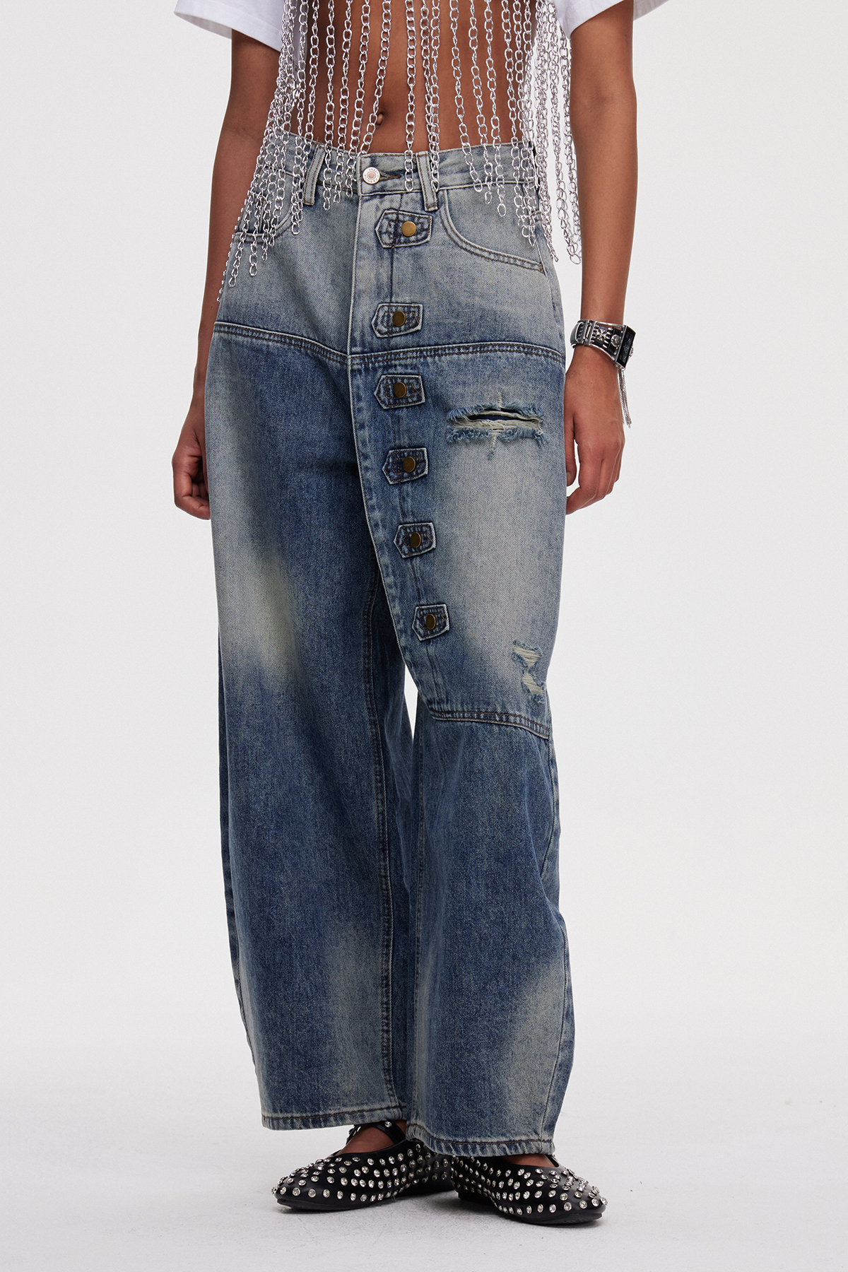 Mahli Asymmetric Ripped Jeans