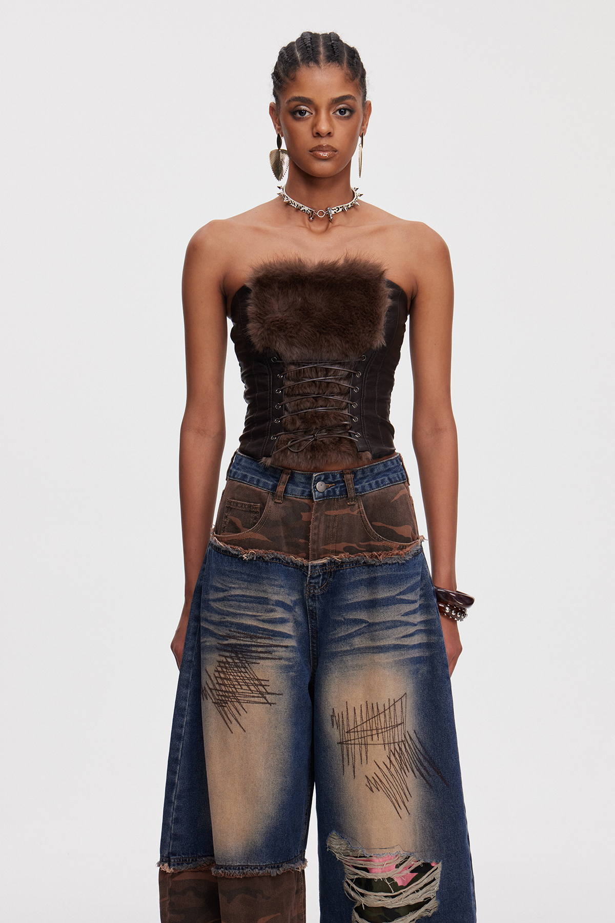 Mahometus Strapless Faux Fur Top