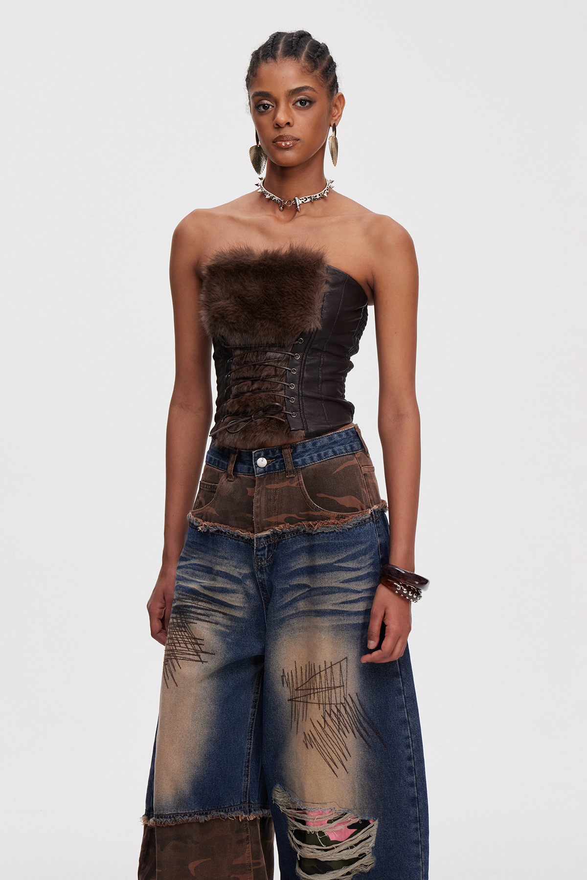 Mahometus Strapless Faux Fur Top