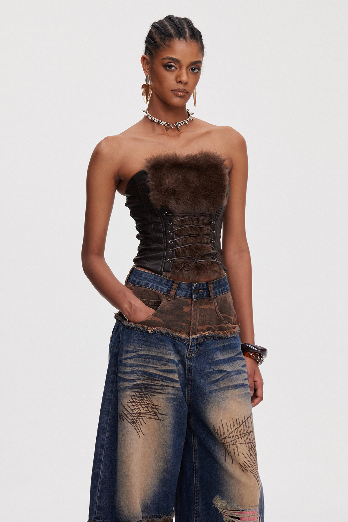 Mahometus Strapless Faux Fur Top
