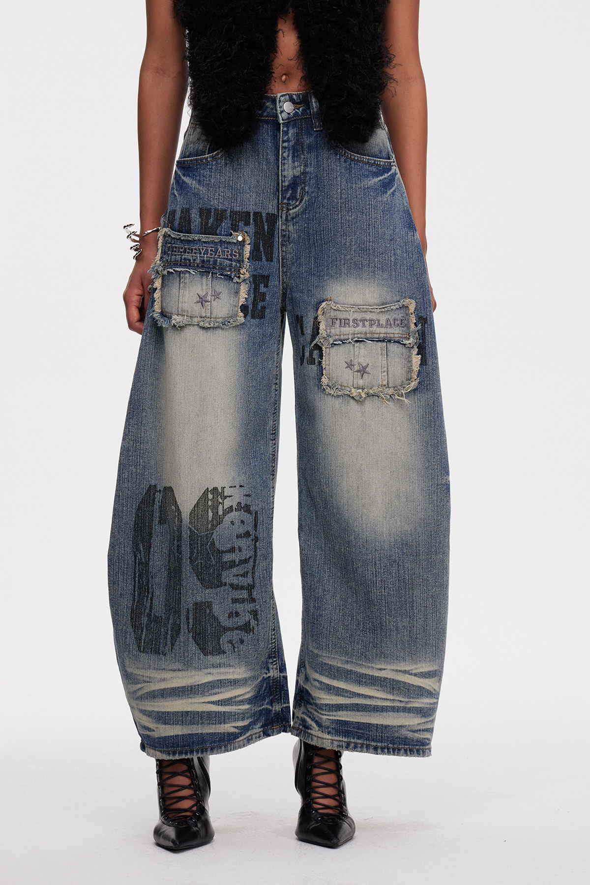 Mahzun Print Fringe Jeans