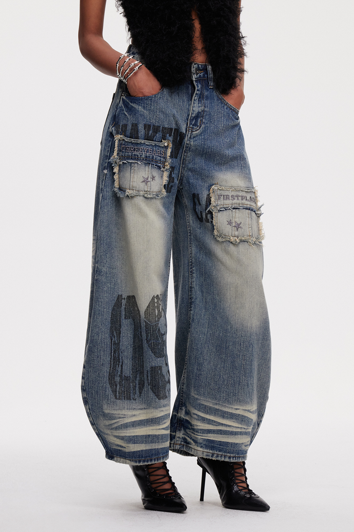 Mahzun Print Fringe Jeans