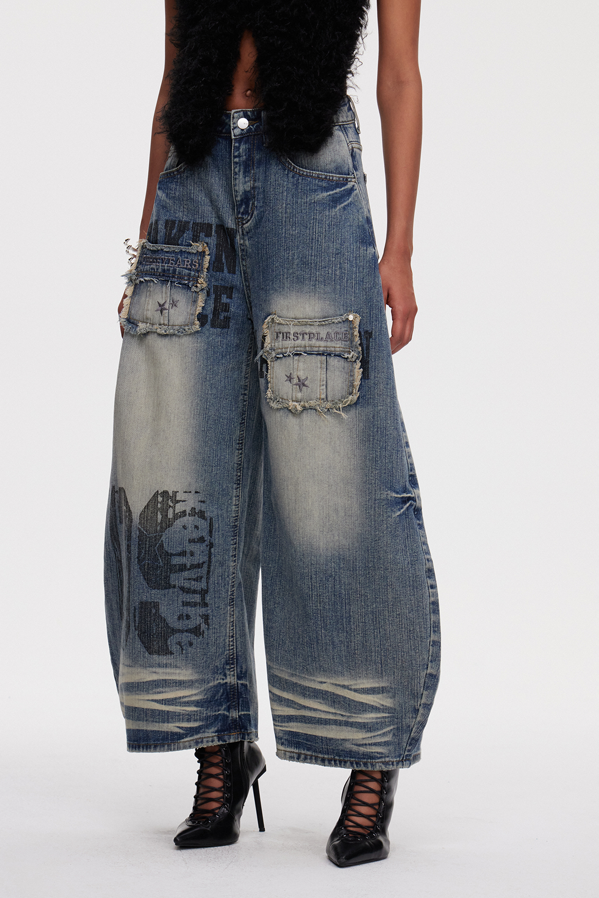 Mahzun Print Fringe Jeans
