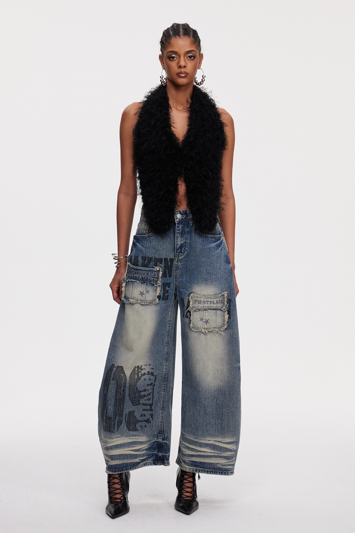 Mahzun Print Fringe Jeans