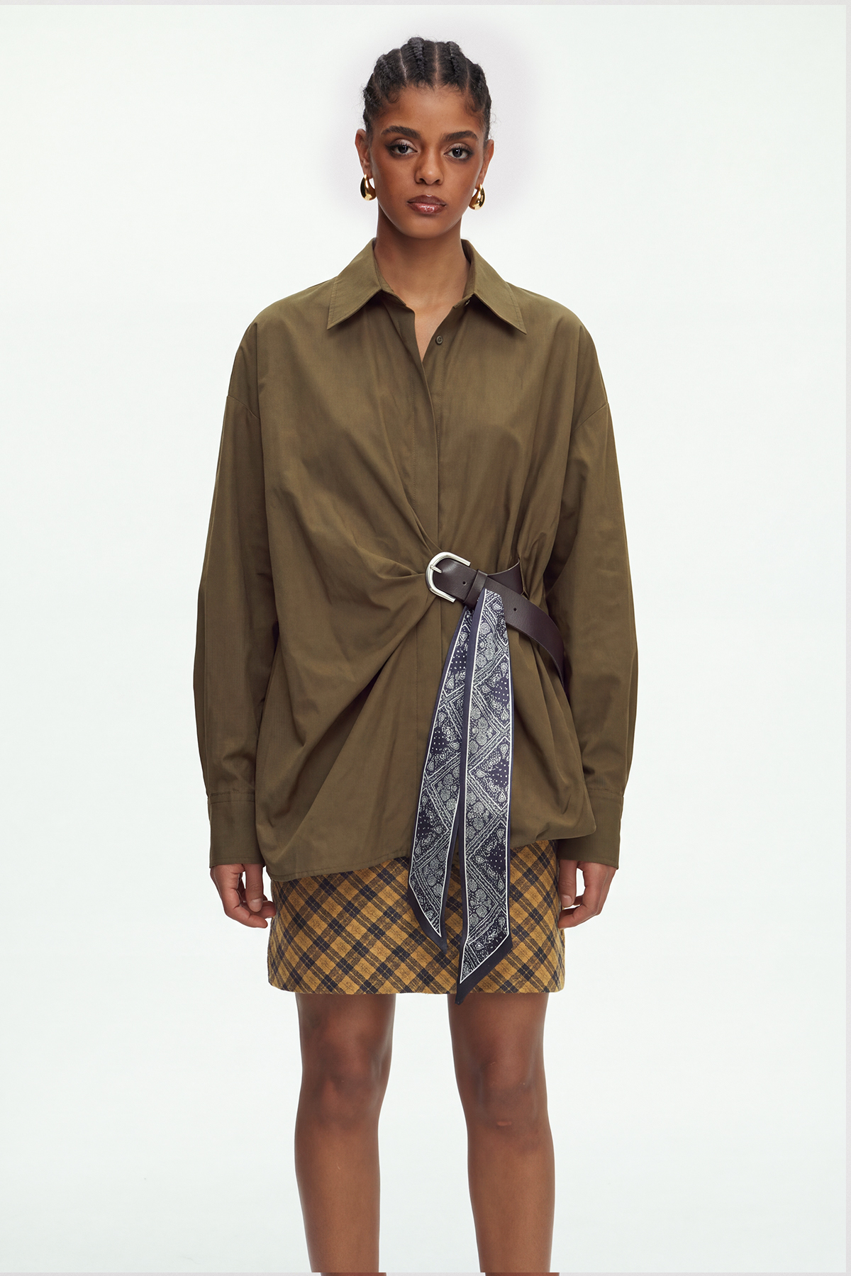 Maie Belt Bubble Shirt In Brown