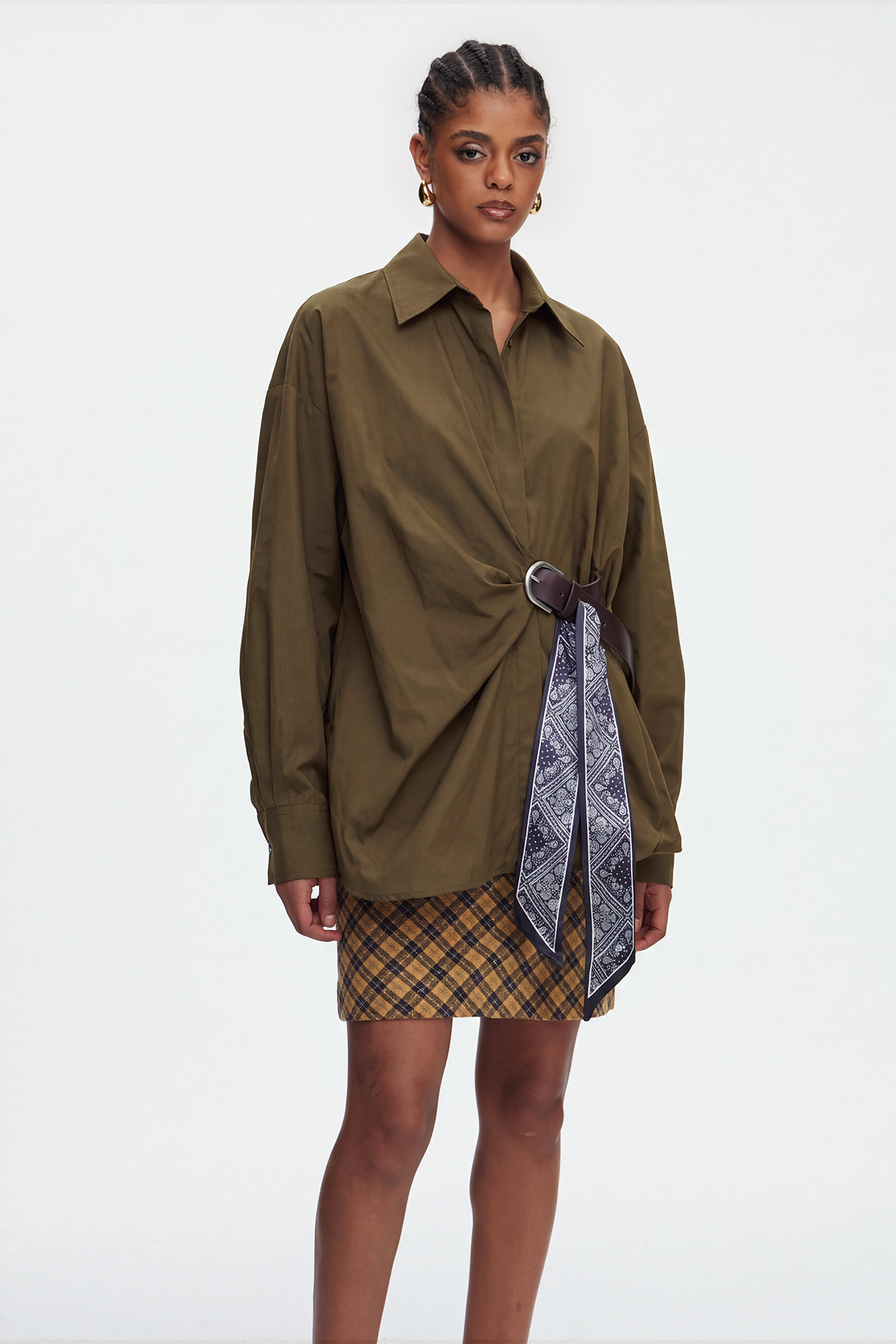 Maie Belt Bubble Shirt In Brown