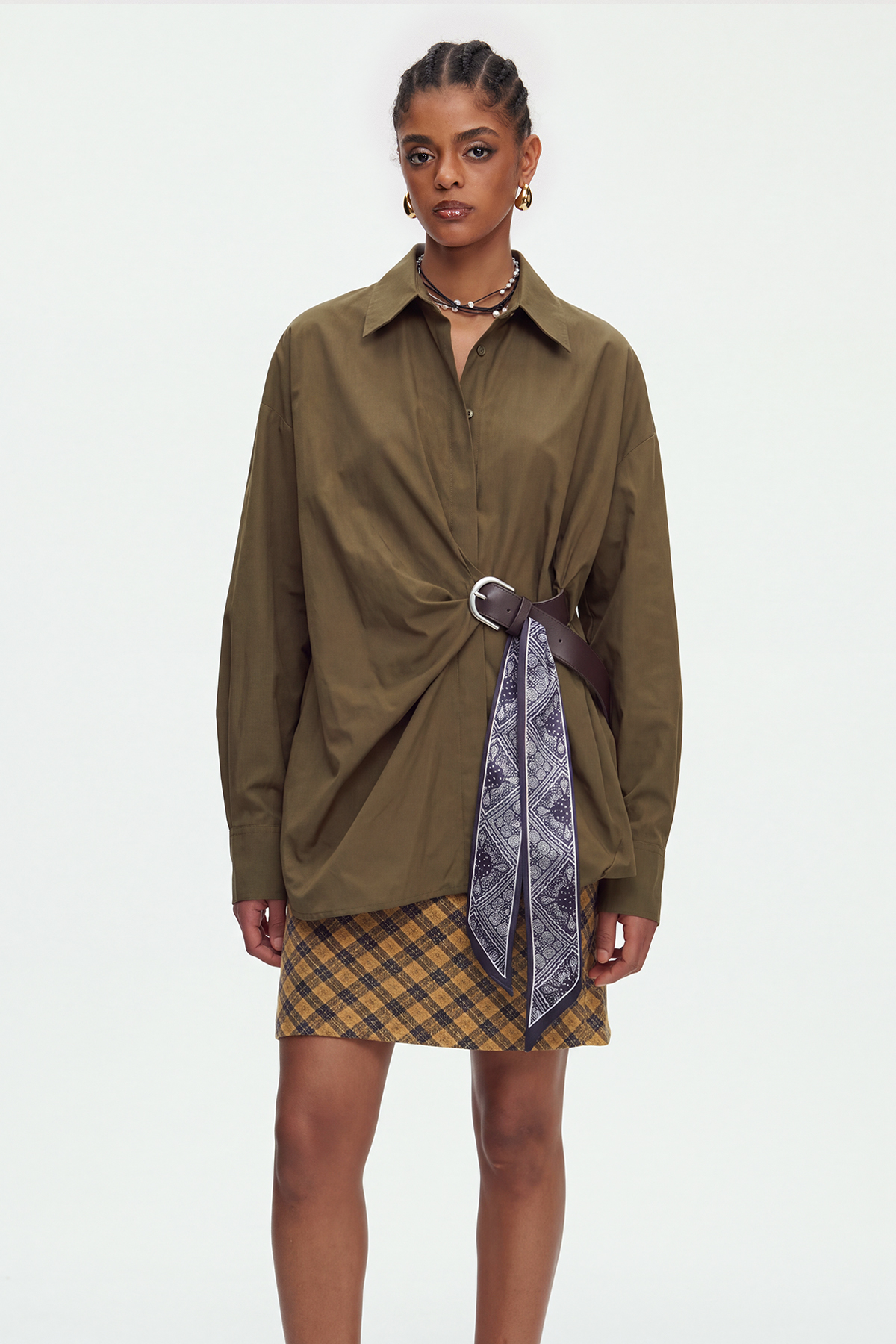 Maie Belt Bubble Shirt In Brown