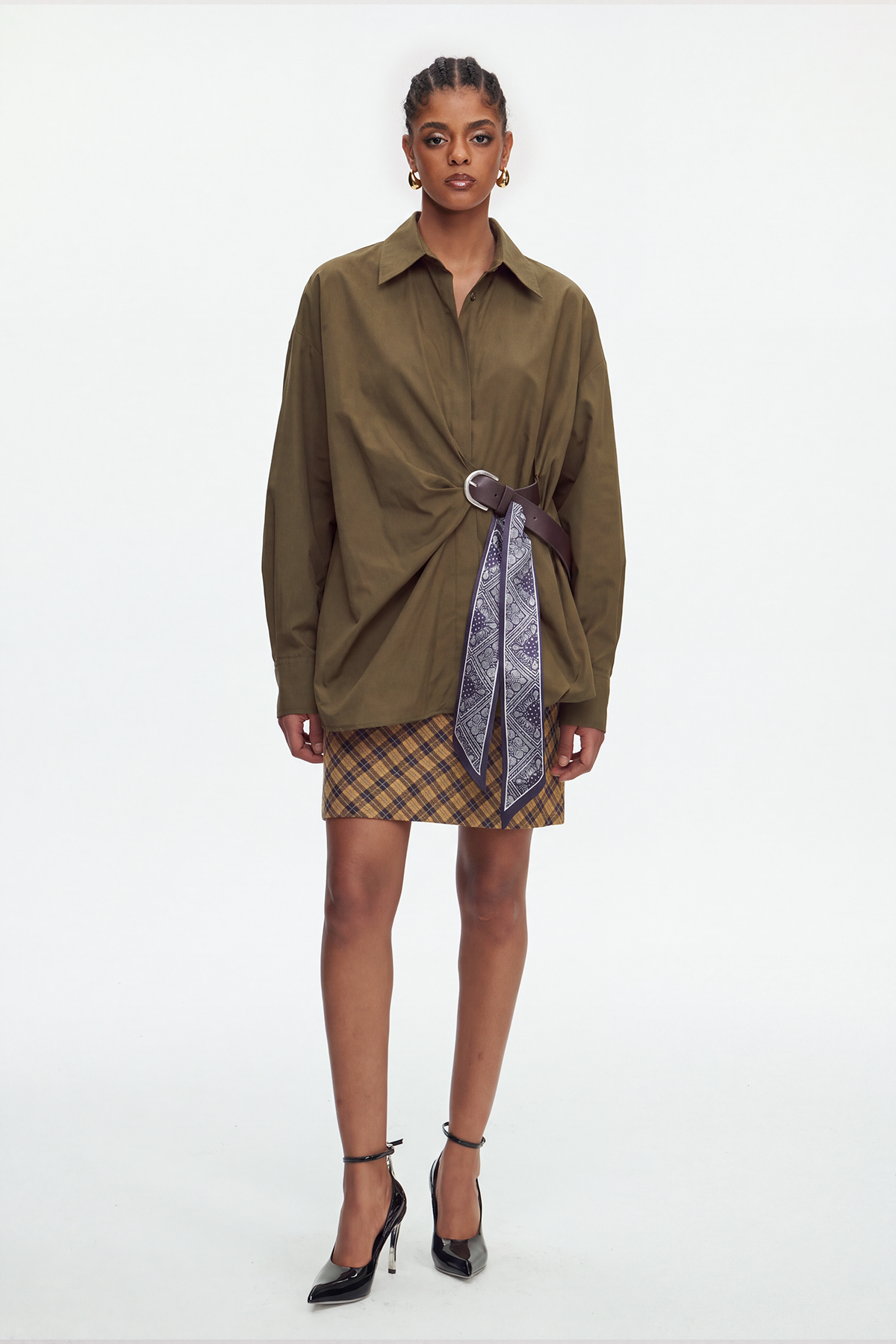 Maie Belt Bubble Shirt In Brown