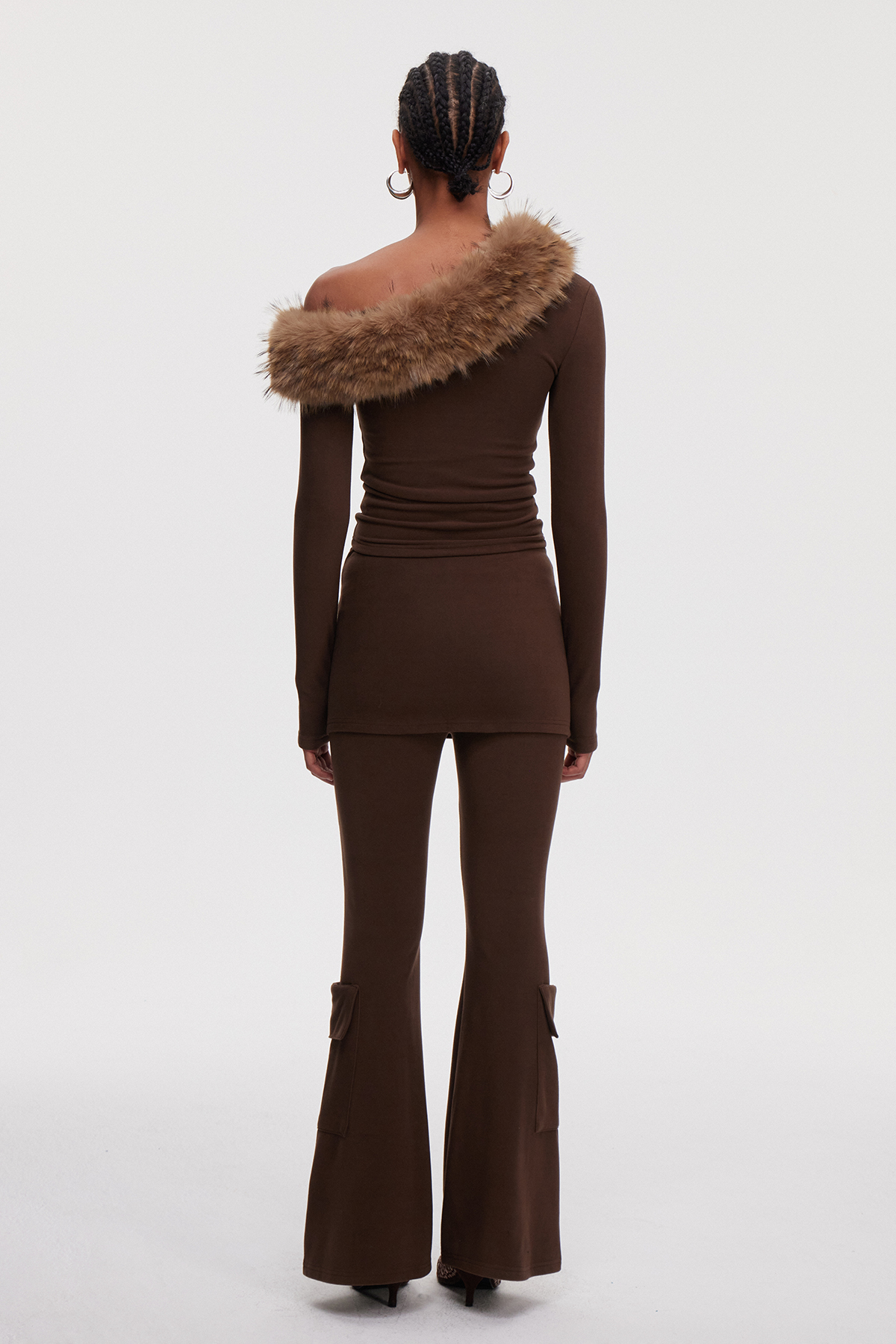 Maiga One Shoulder Faux Fur Pants Set