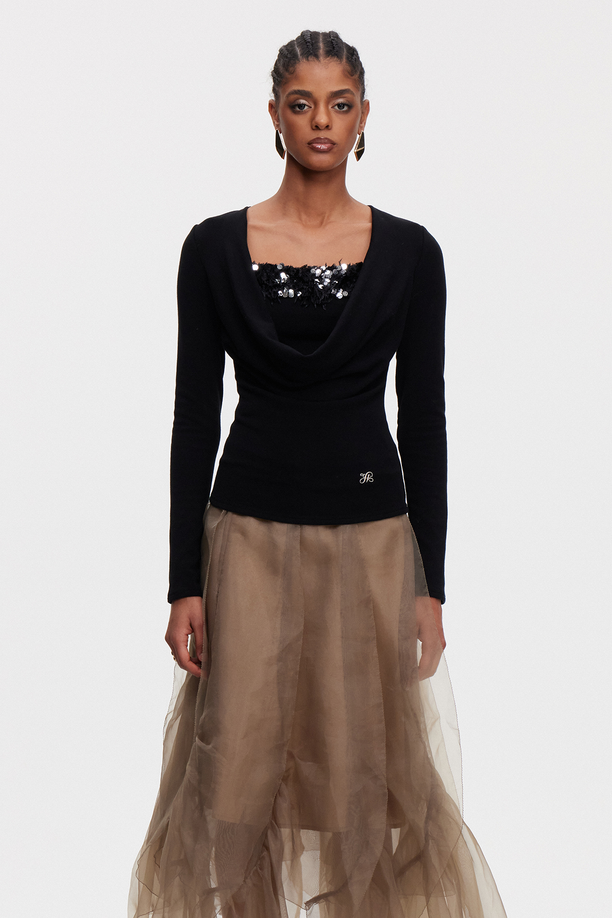 Maike Cowl Neck Sequin Top
