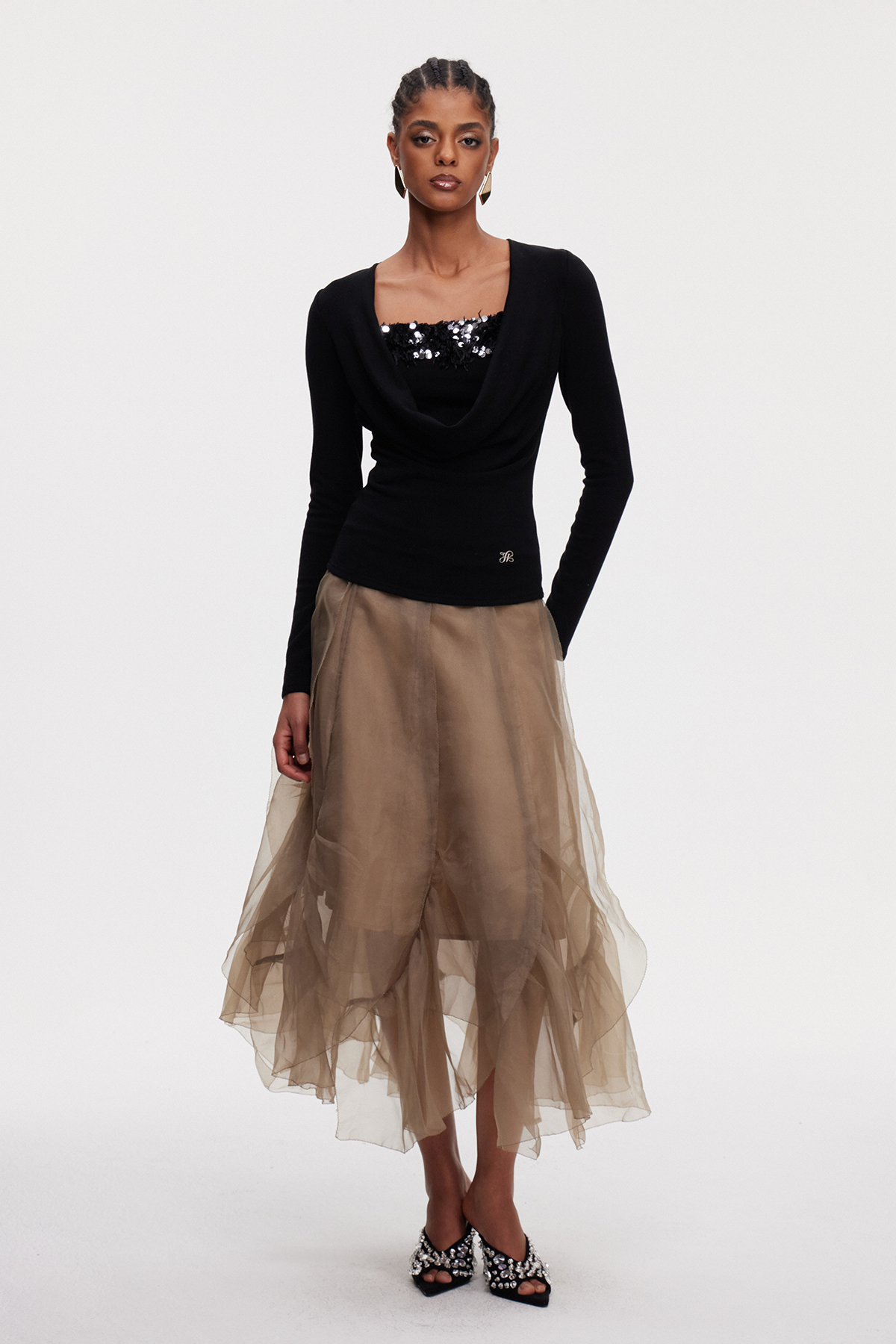 Maike Cowl Neck Sequin Top