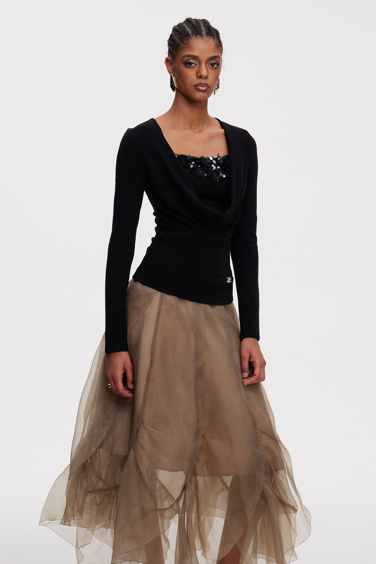 Maike Cowl Neck Sequin Top