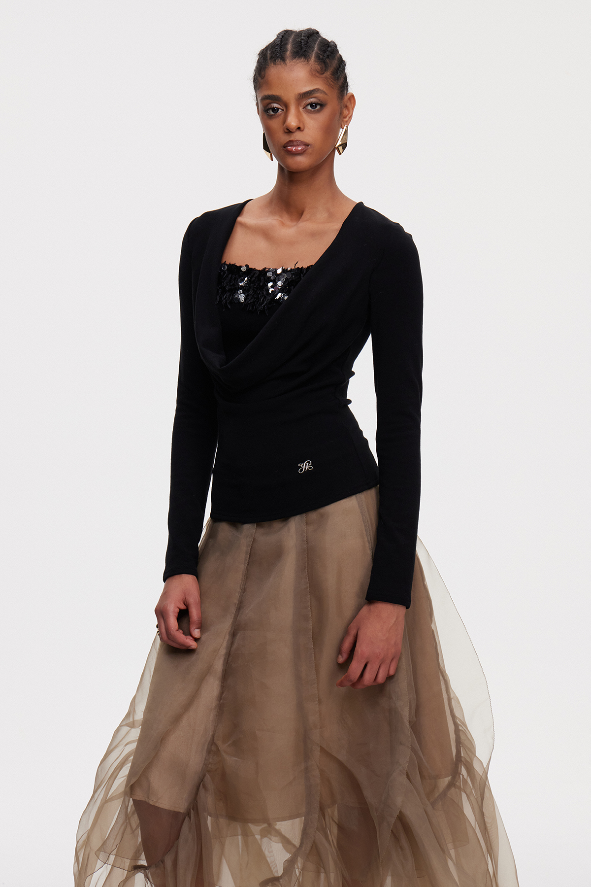Maike Cowl Neck Sequin Top