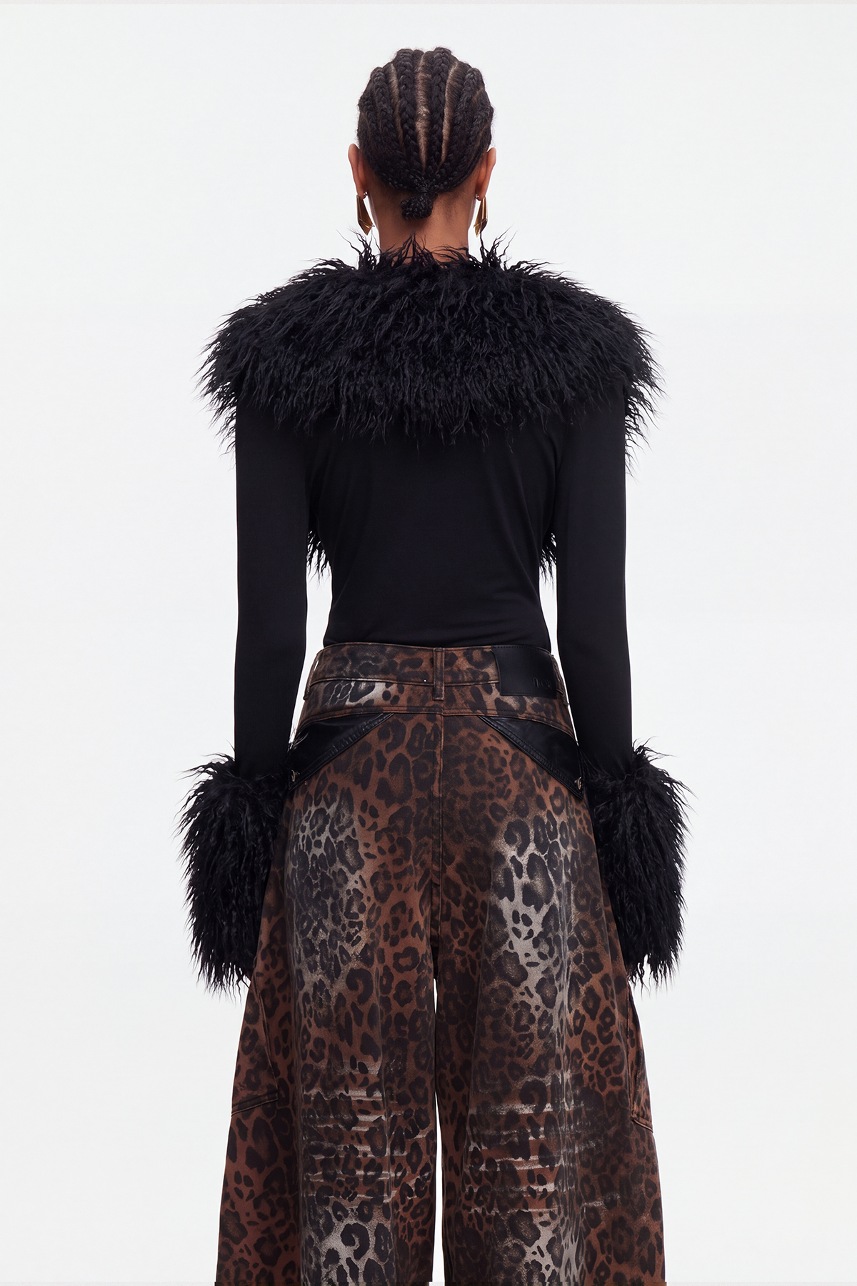 Maiken Faux Fur Bodysuit In Black