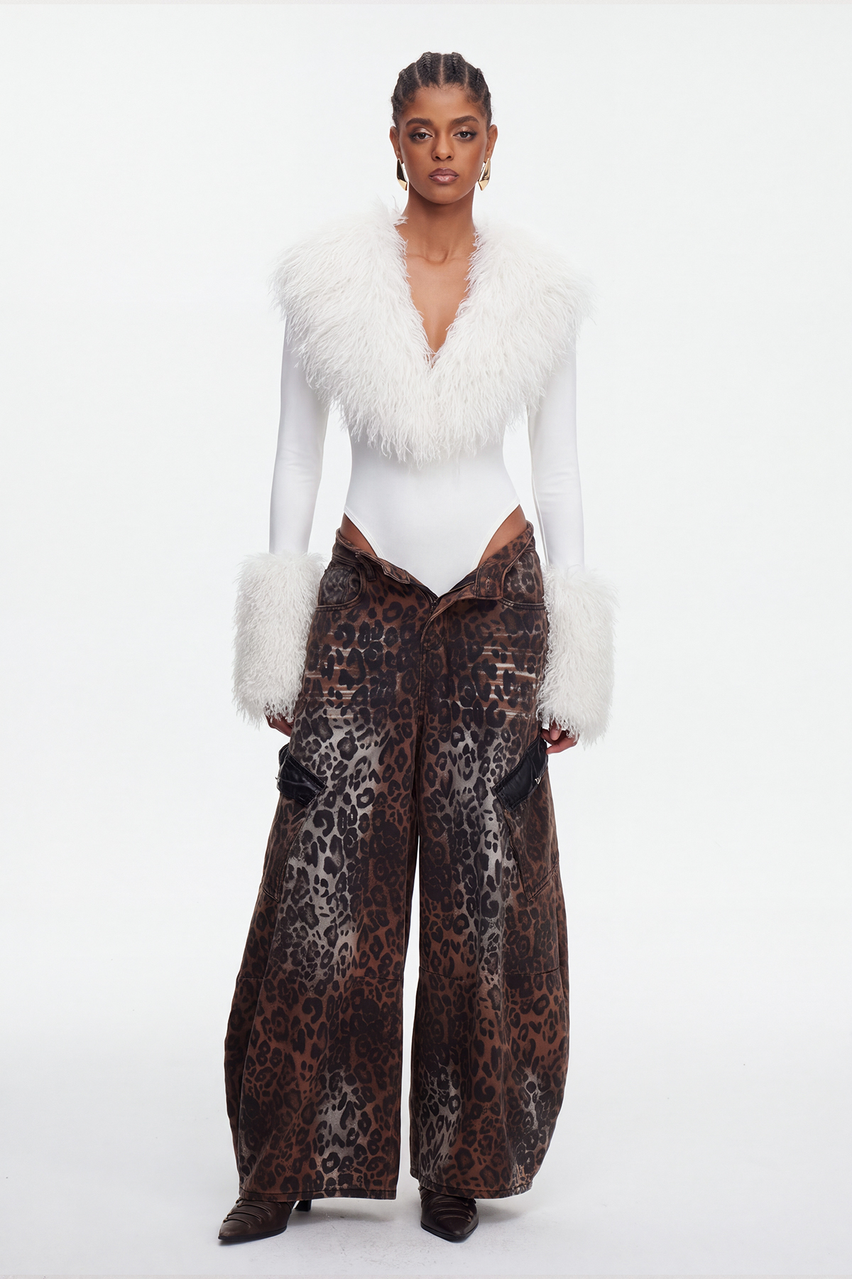 Maiken Faux Fur Bodysuit In White