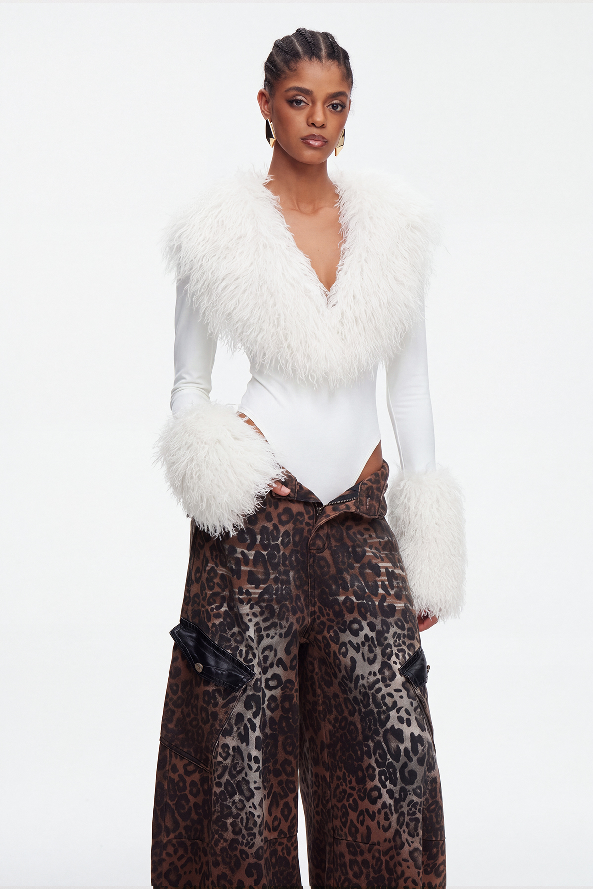Maiken Faux Fur Bodysuit In White