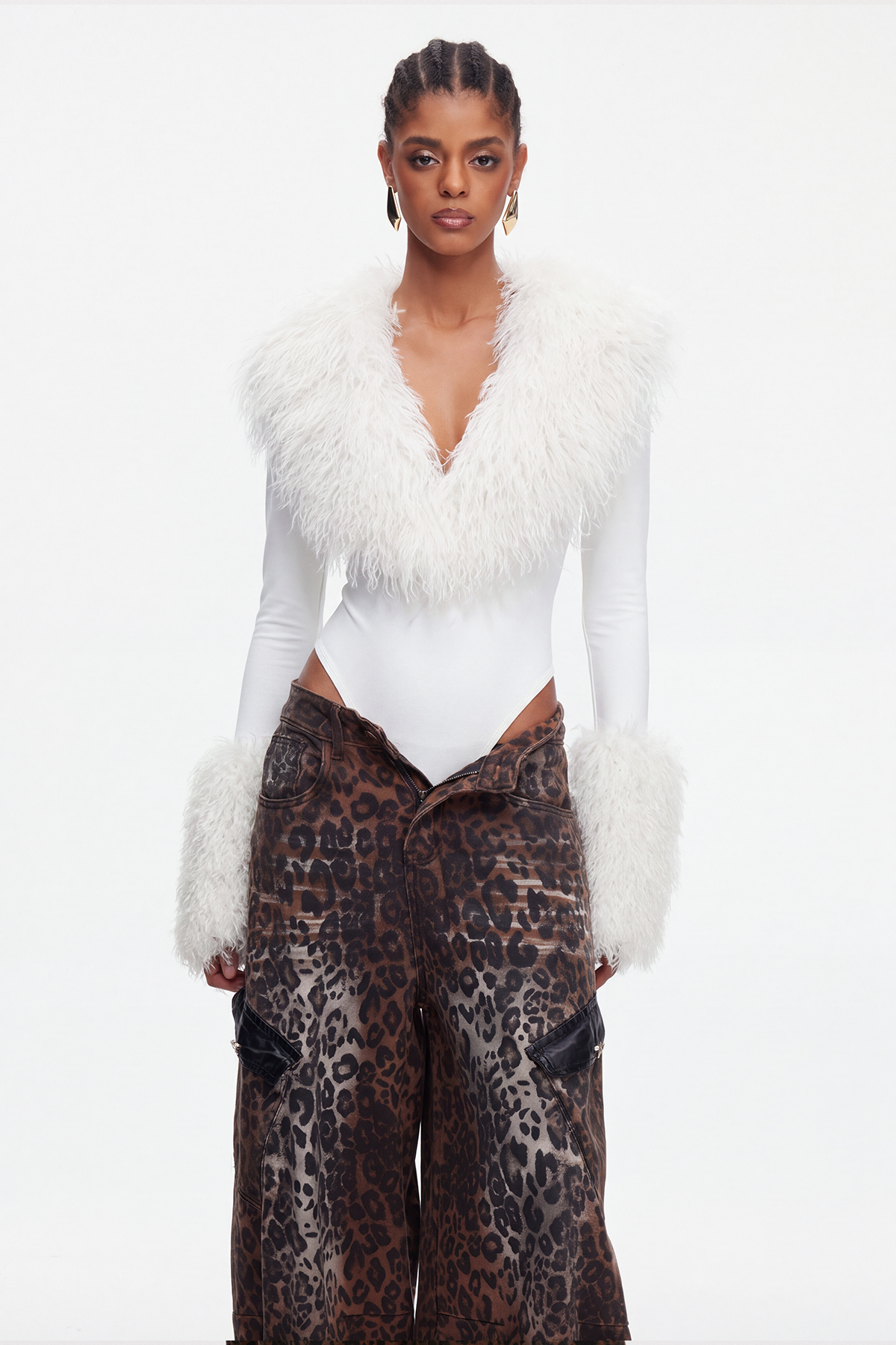Maiken Faux Fur Bodysuit In White