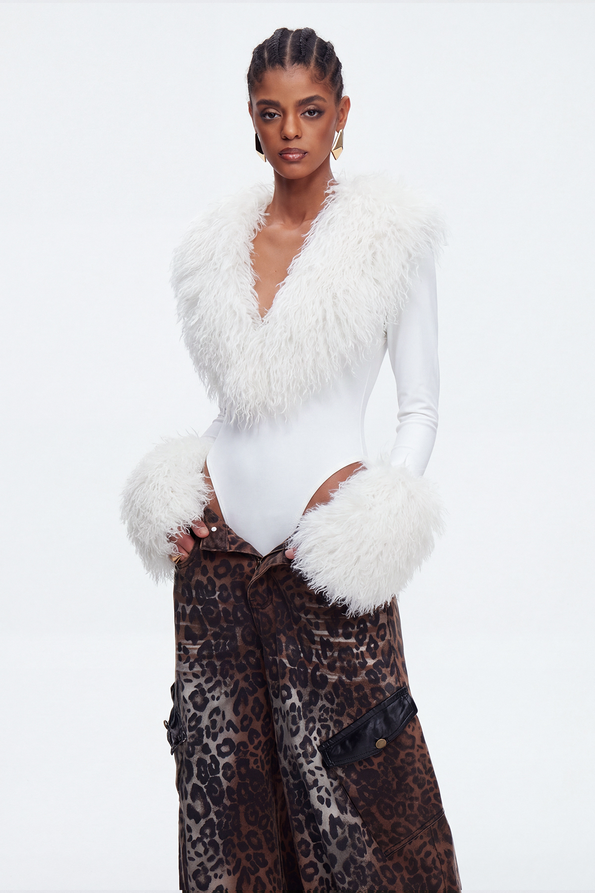 Maiken Faux Fur Bodysuit In White