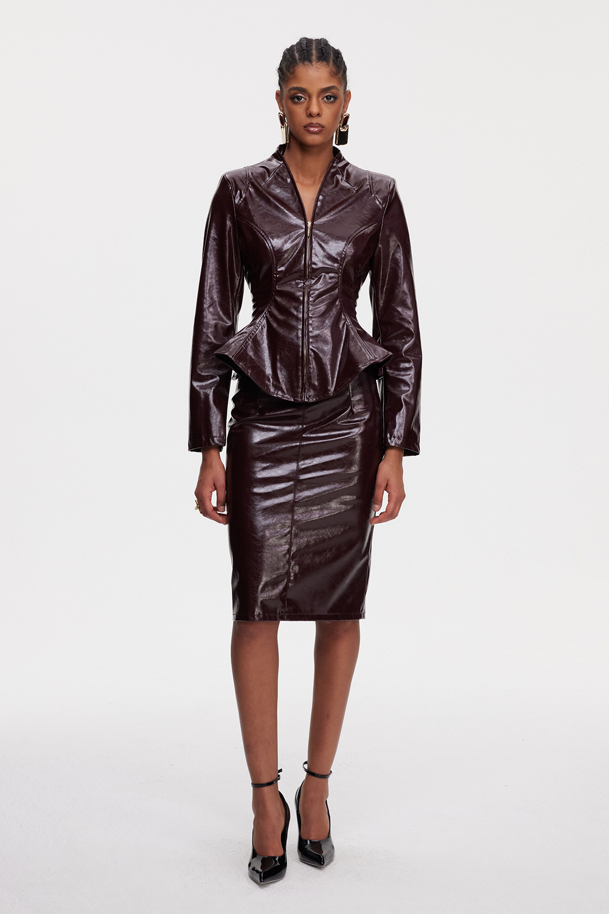 Maina Ruffle Leather Skirt Set