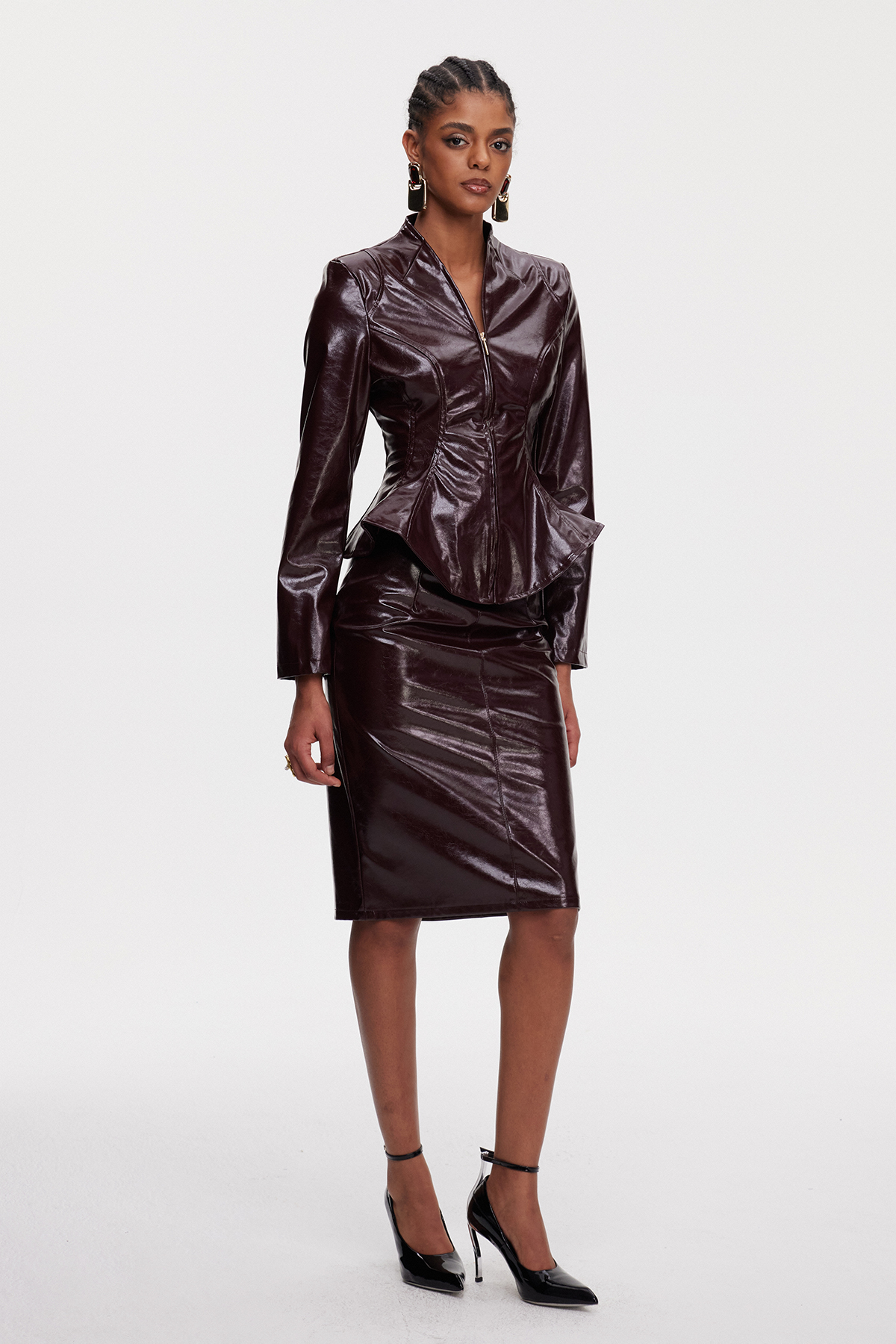 Maina Ruffle Leather Skirt Set
