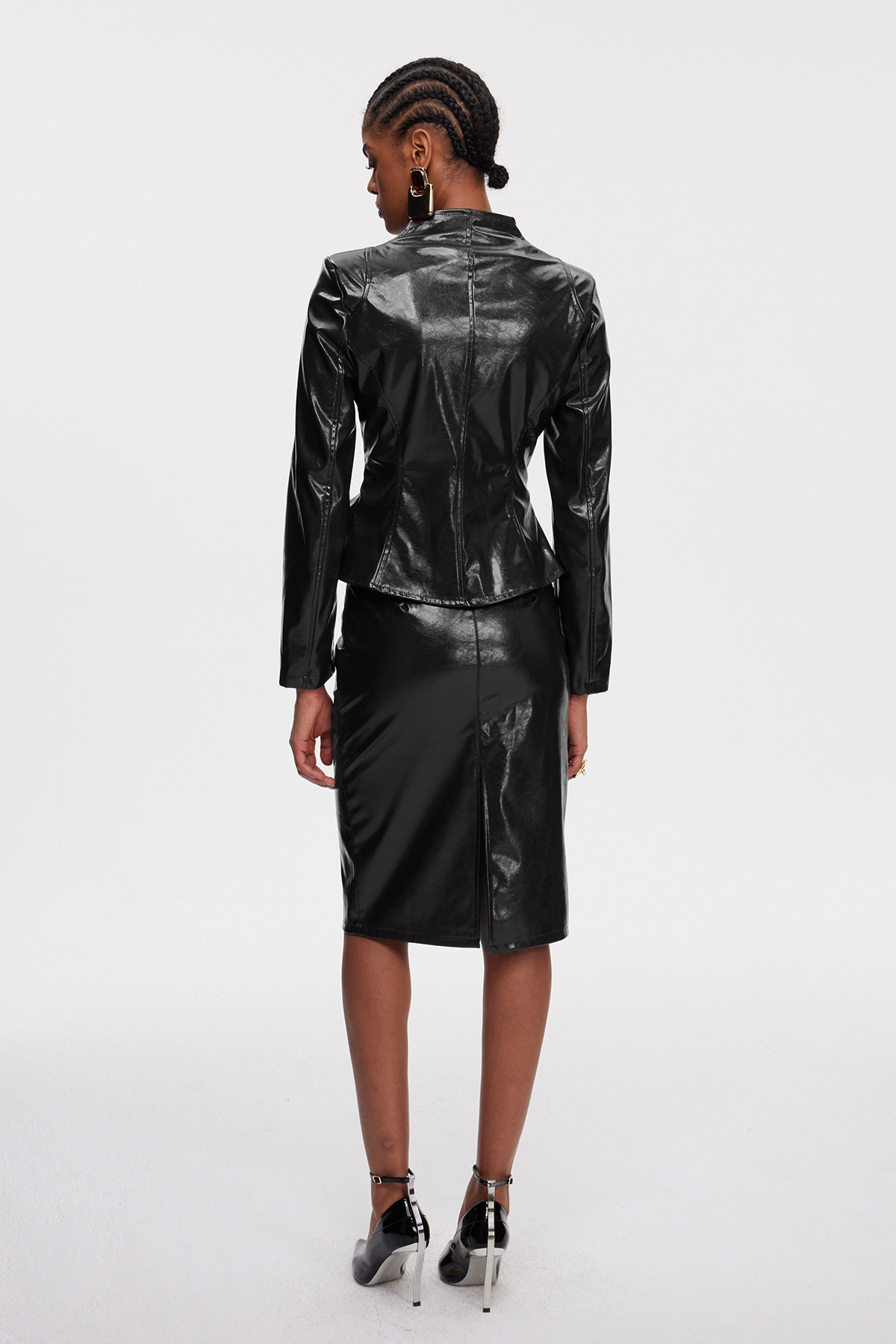 Maina Ruffle Leather Skirt Set In Black