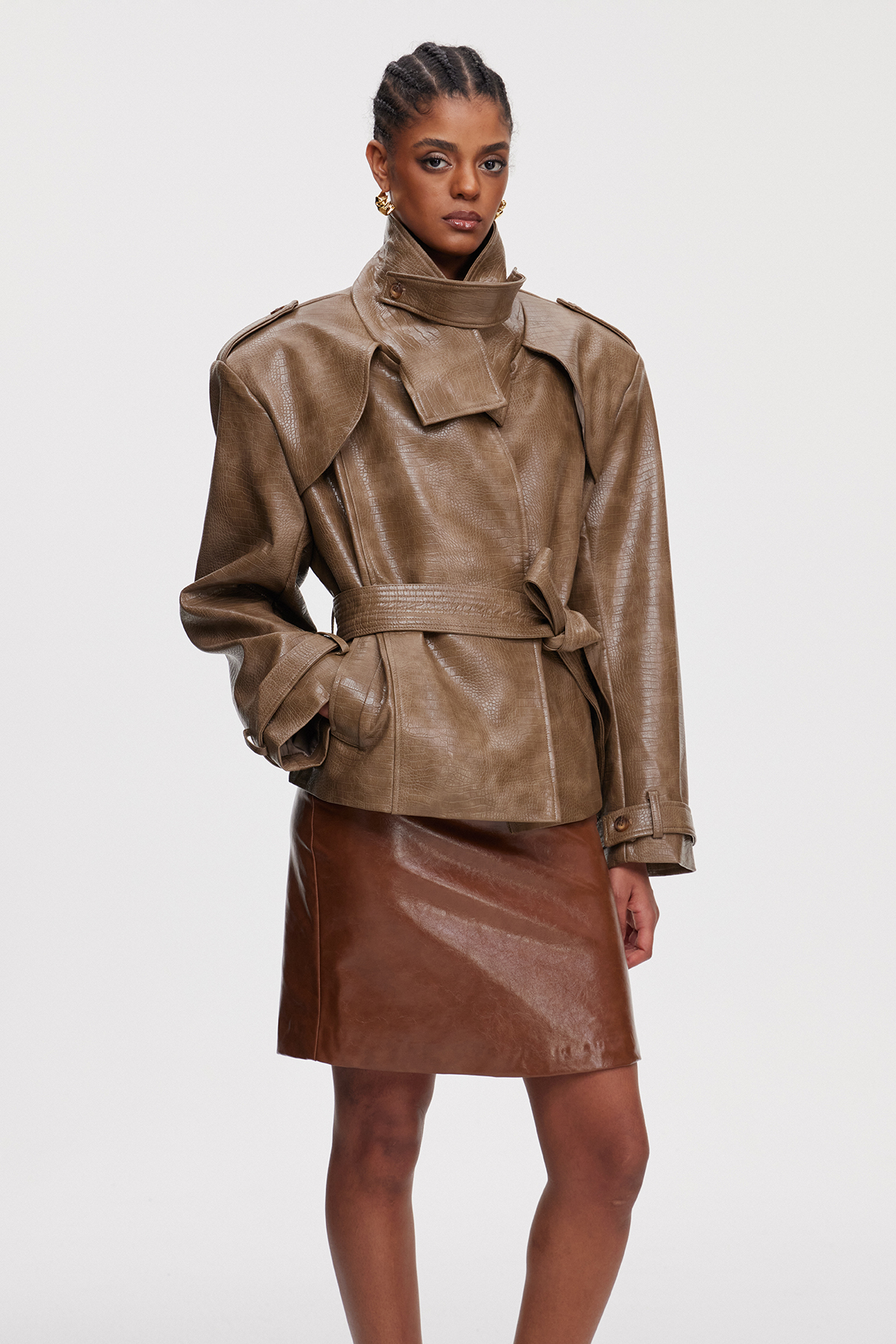 Mainio Leather Trench Coat
