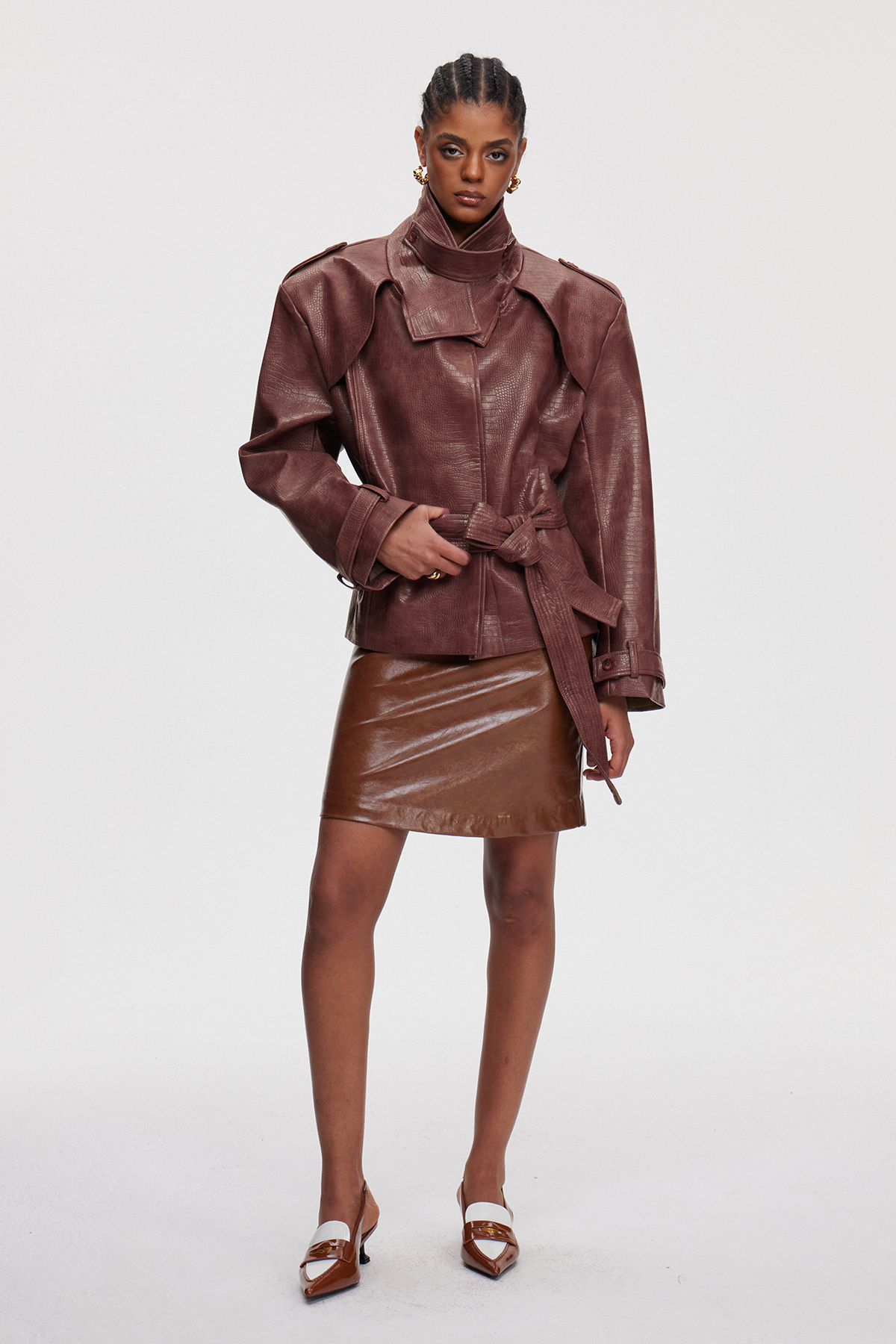 Mainio Leather Trench Coat In Red