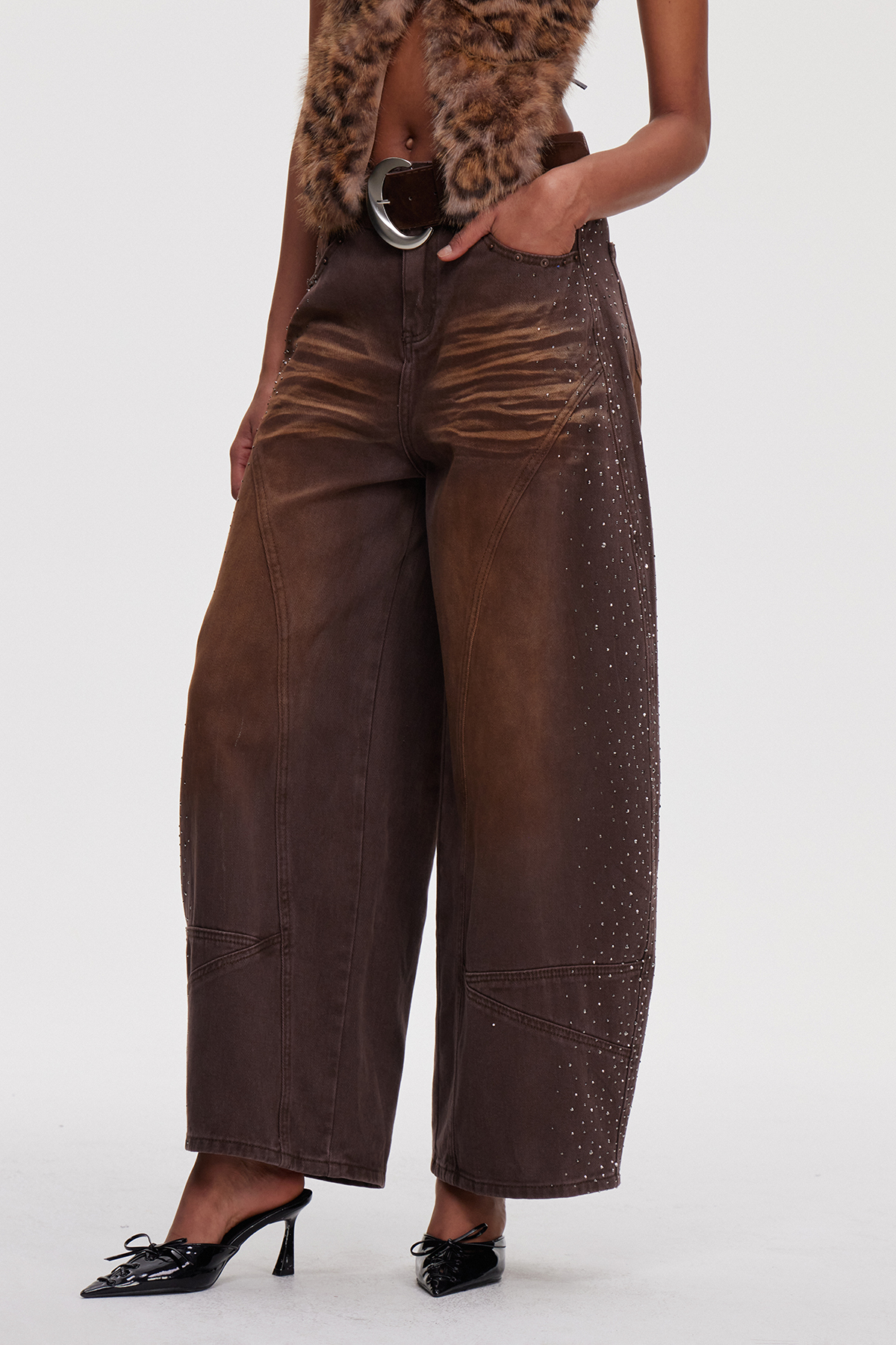 Mainza Rhinestone Baggy Jeans