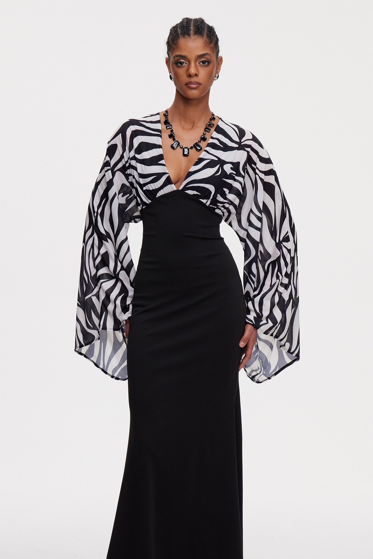 Mairwen Bell Sleeve Zebra Print Maxi Dress