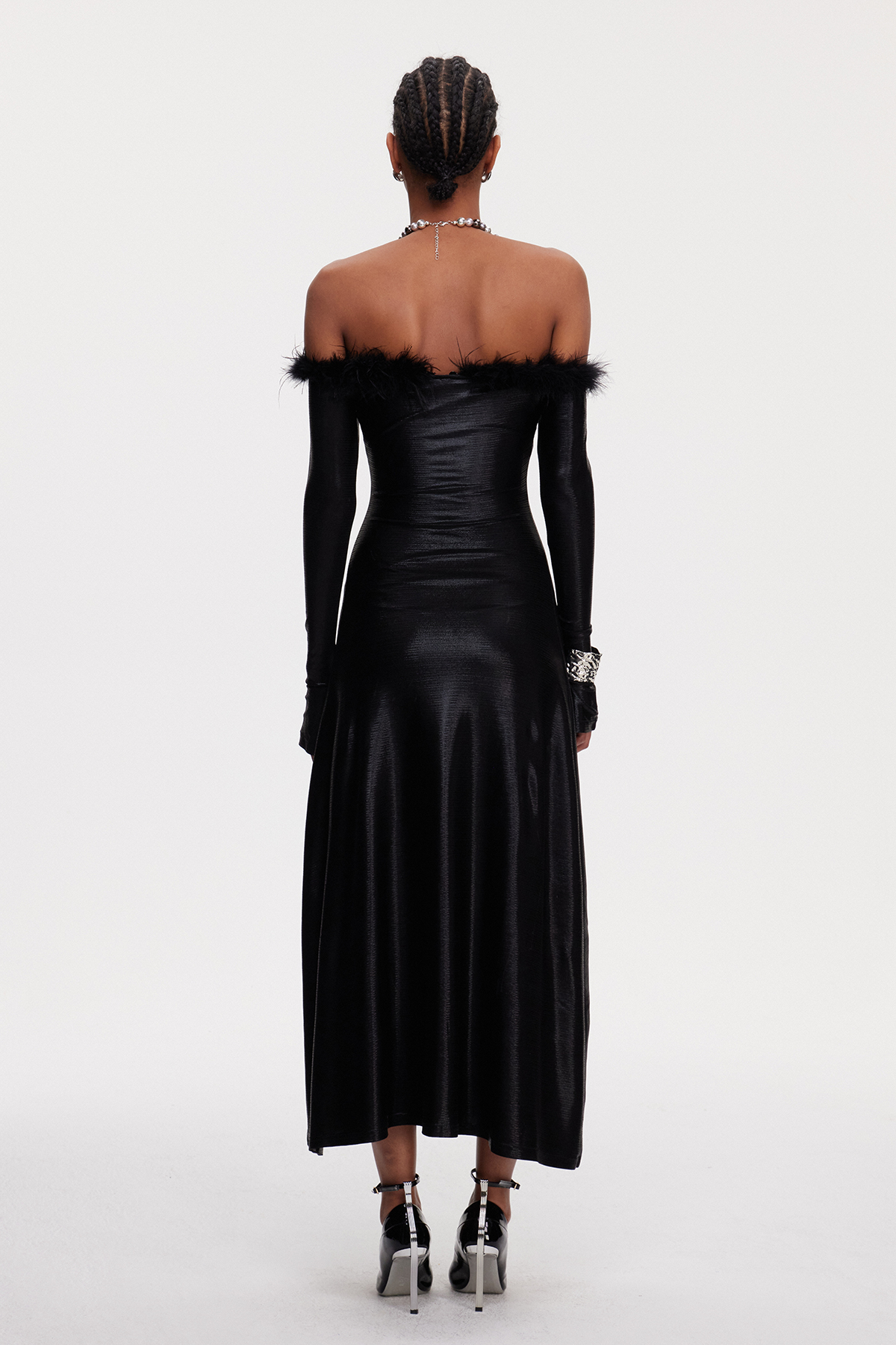 Maisey Off Shoulder Feather Maxi Dress