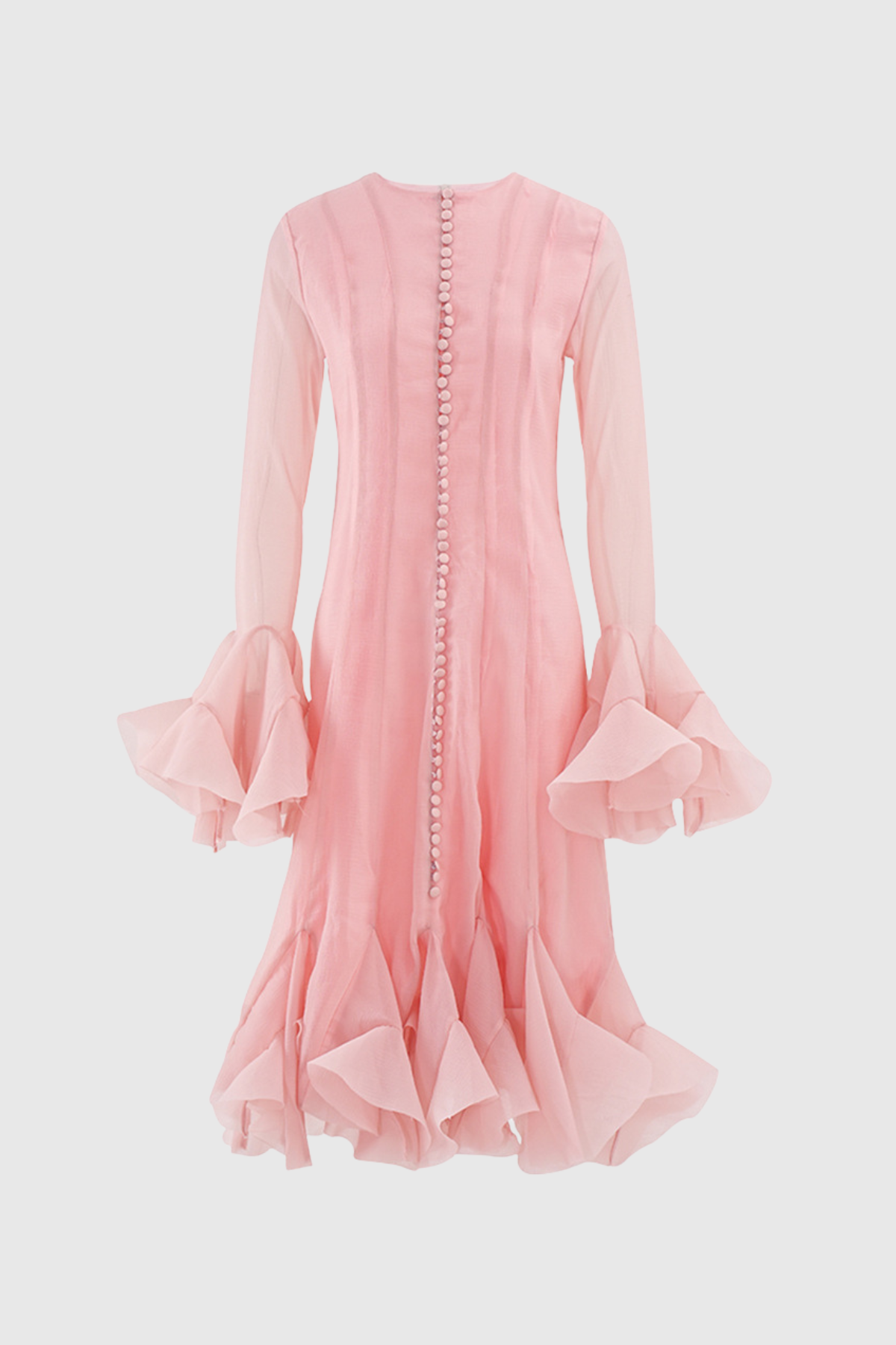McCarthy Mesh Ruffle Midi Dress In Pink