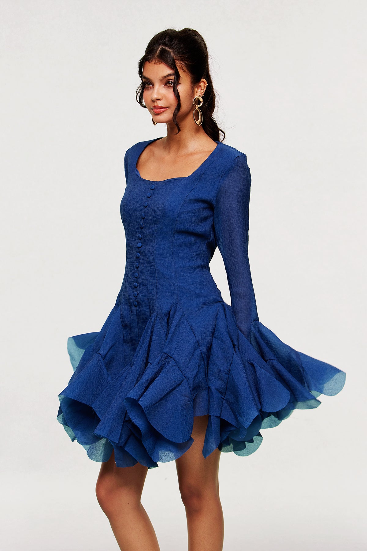 McCarthy Mesh Ruffle Mini Dress In Navy