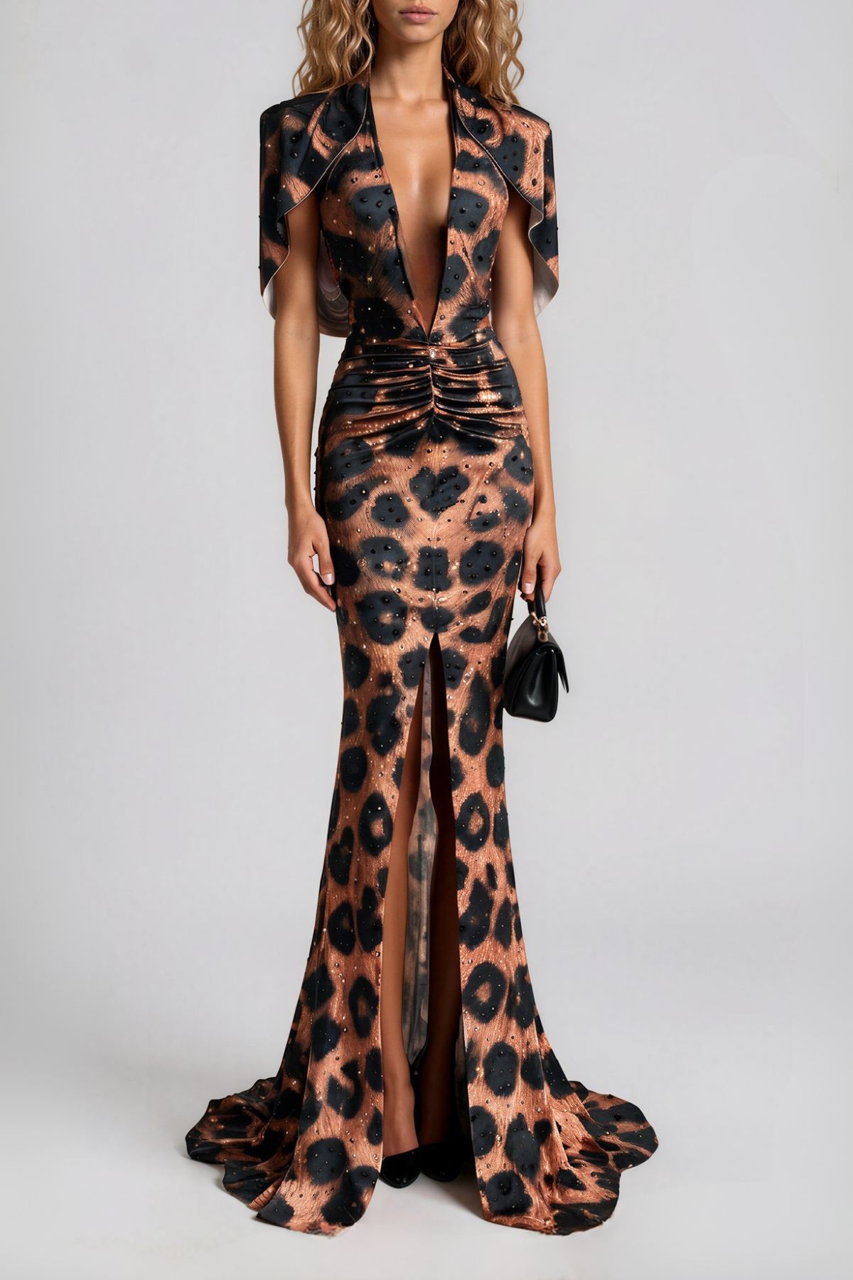 Naaji Plunge Leopard Crystal Maxi Dress