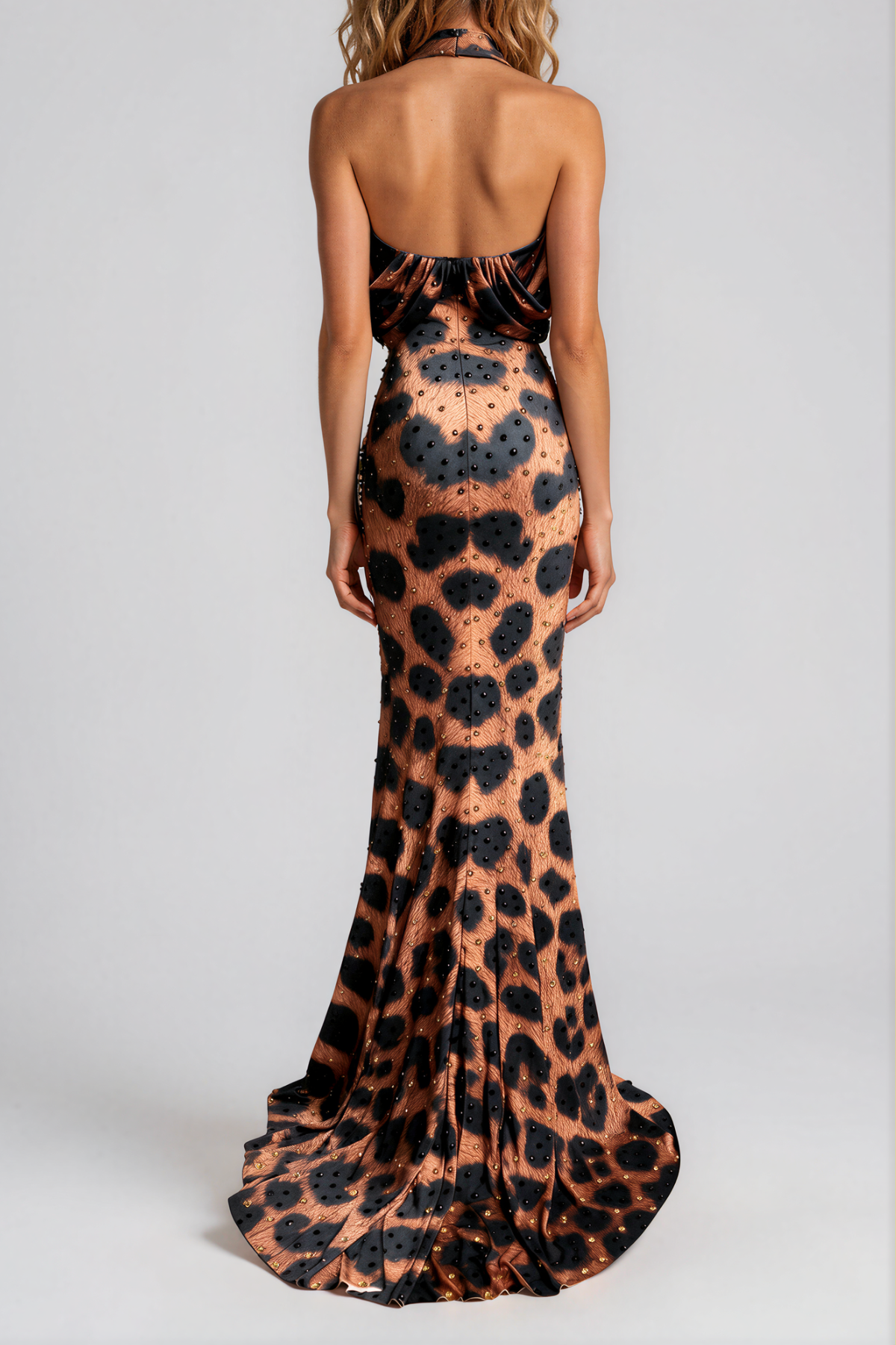 Naaji Plunge Leopard Crystal Maxi Dress