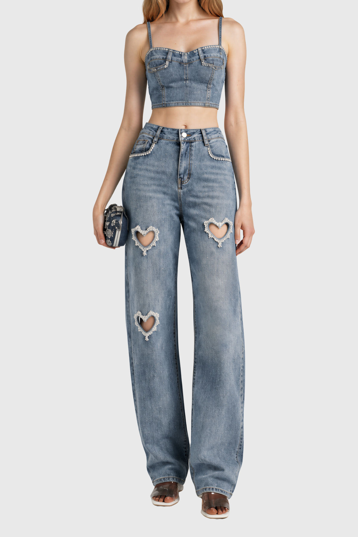 Naarah Rhinestone Heart Cutout Jeans