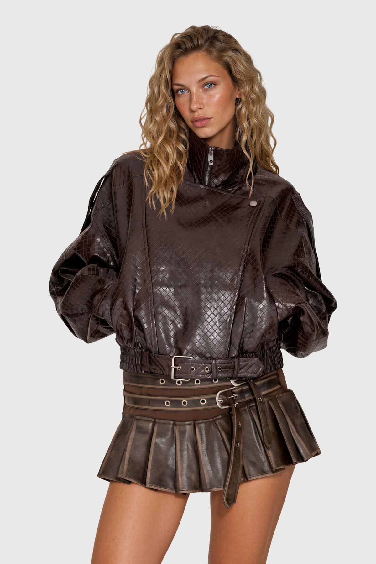 Nabh High Neck Leather Jacket