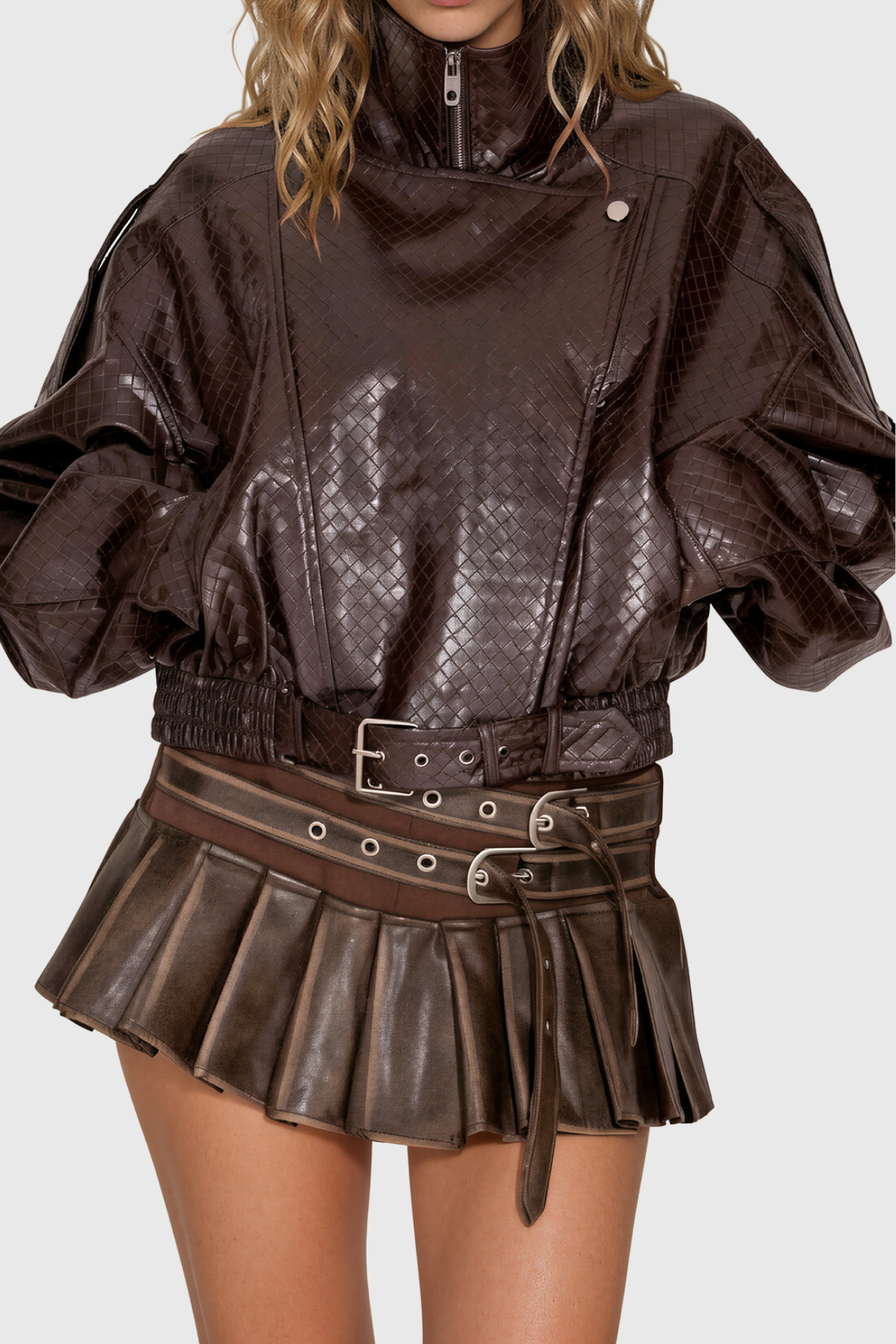 Nabh High Neck Leather Jacket