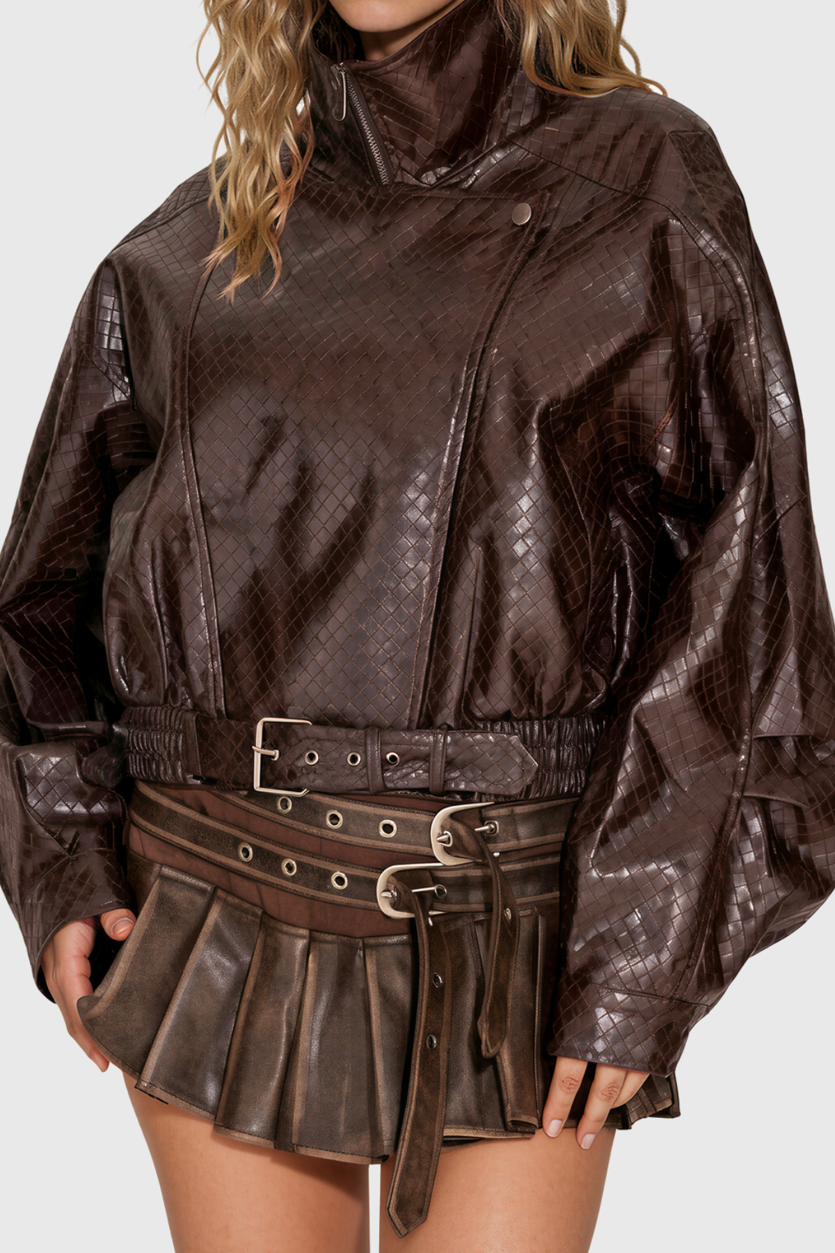 Nabh High Neck Leather Jacket