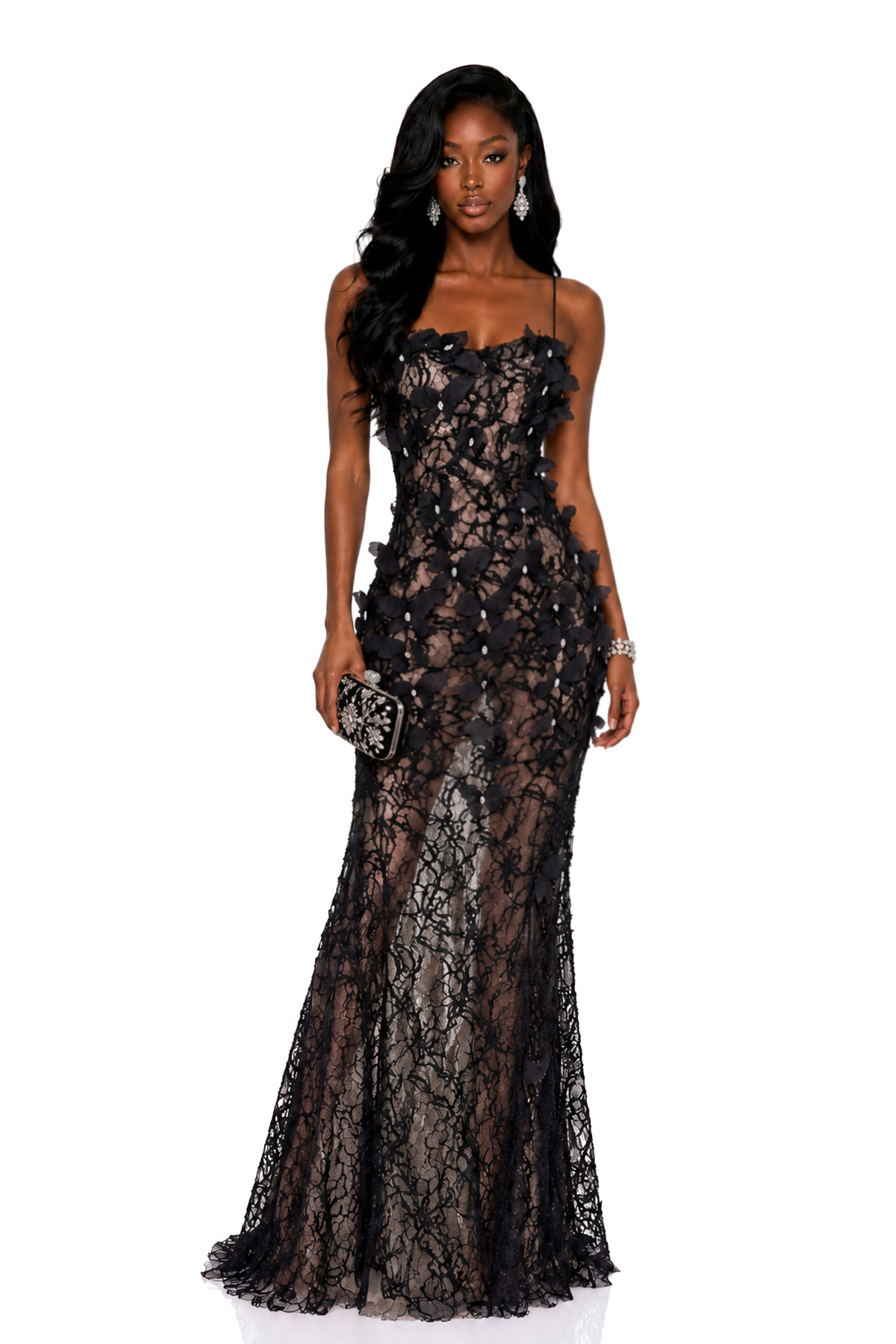 Nabil Spaghetti Butterfly Lace Maxi Dress