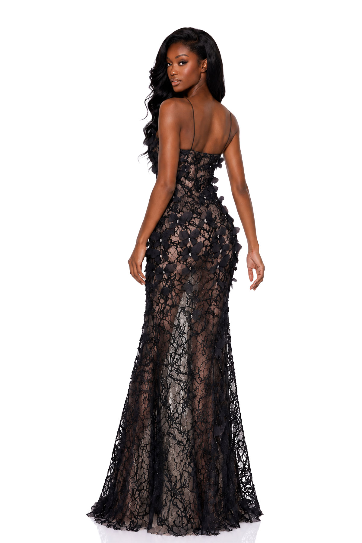 Nabil Spaghetti Butterfly Lace Maxi Dress