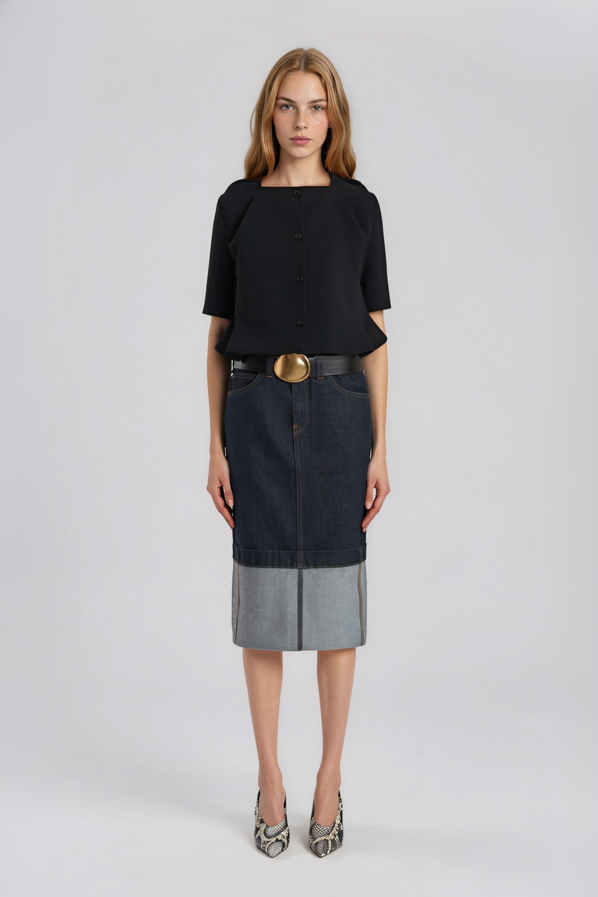 Nachla Split Denim Midi Skirt