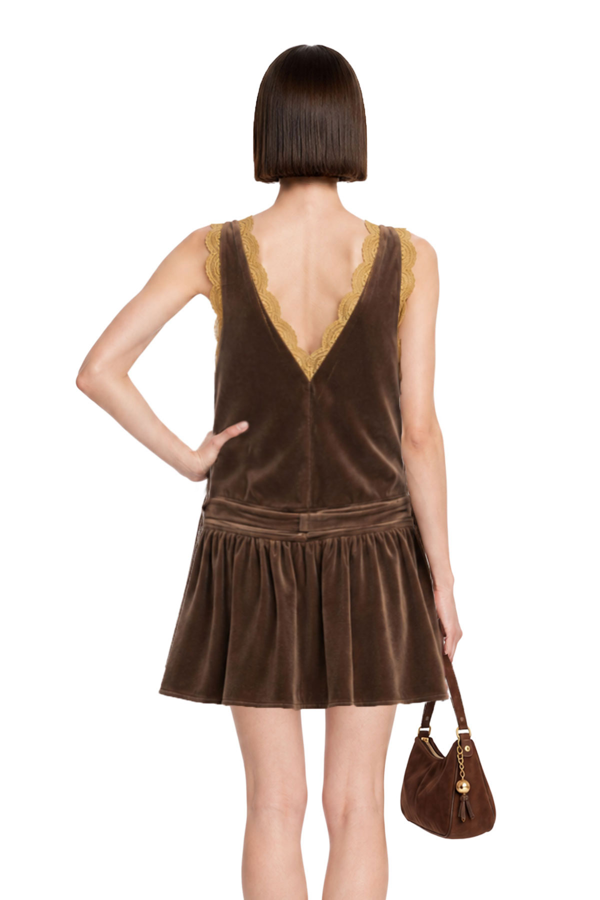 Nadalia Sleeveless Tie Up Velvet Mini Dress
