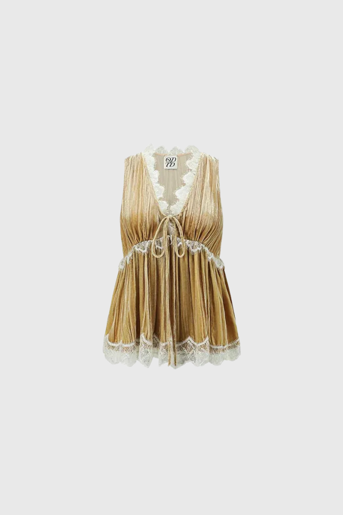 Nadalia V Neck Lace Velvet Top In Apricot