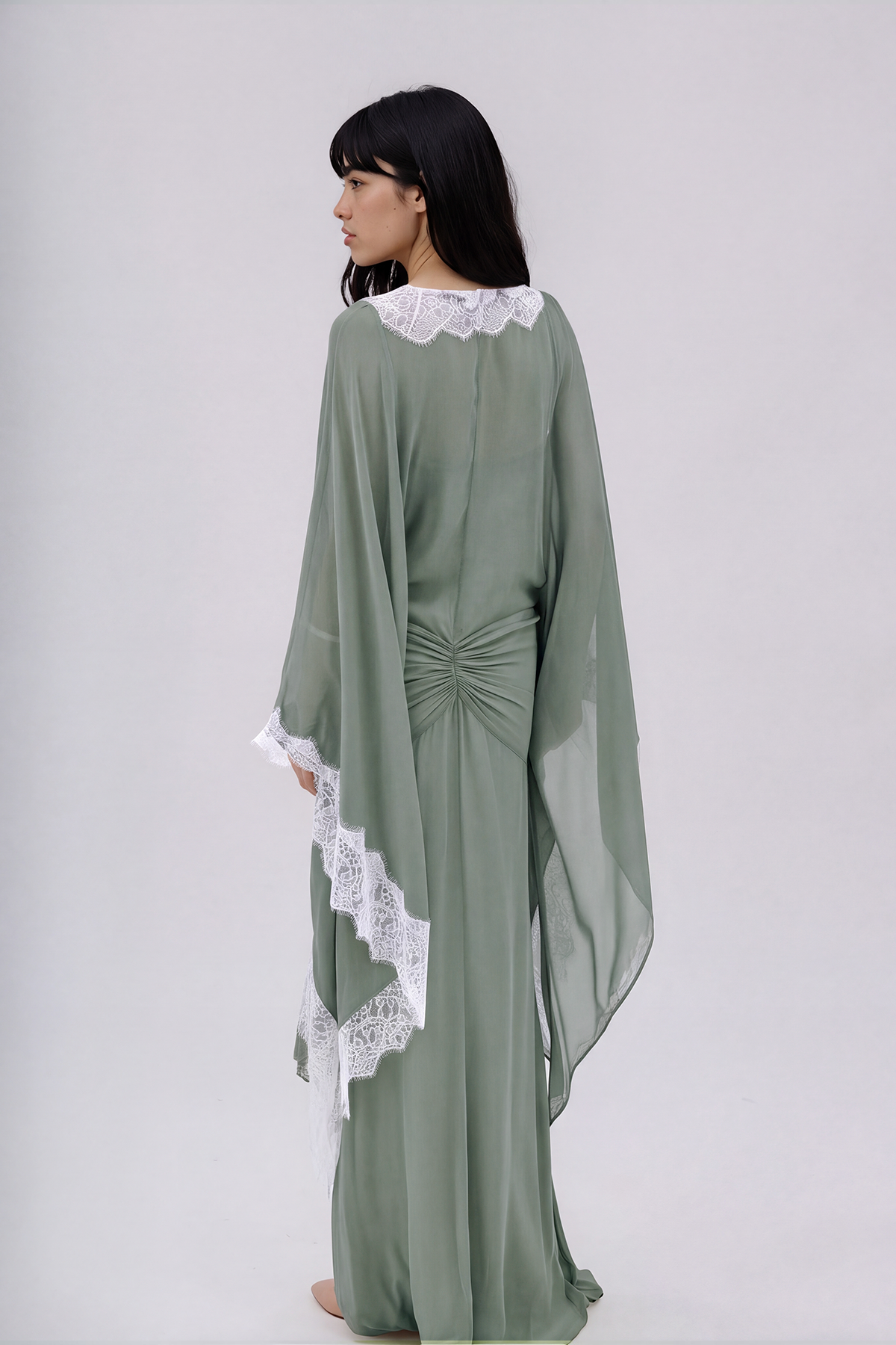 Nadda Batwing Sleeve Lace Maxi Dress In Green