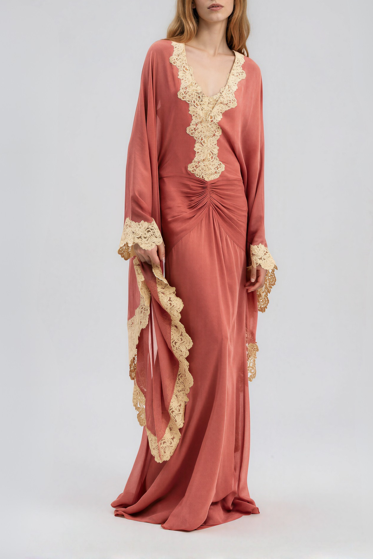 Nadda Batwing Sleeve Lace Maxi Dress In Pink