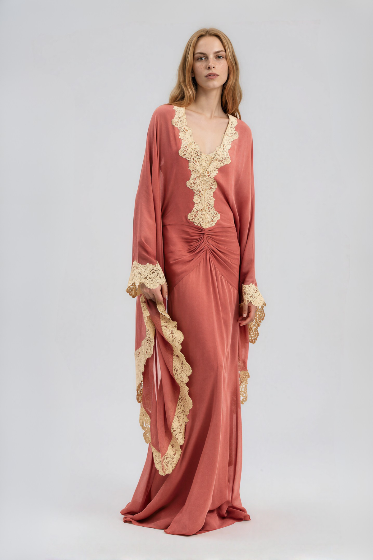 Nadda Batwing Sleeve Lace Maxi Dress In Pink