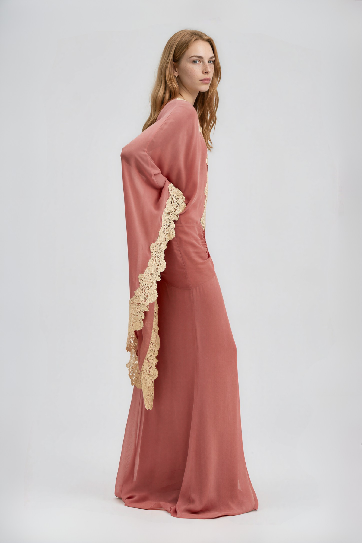 Nadda Batwing Sleeve Lace Maxi Dress In Pink
