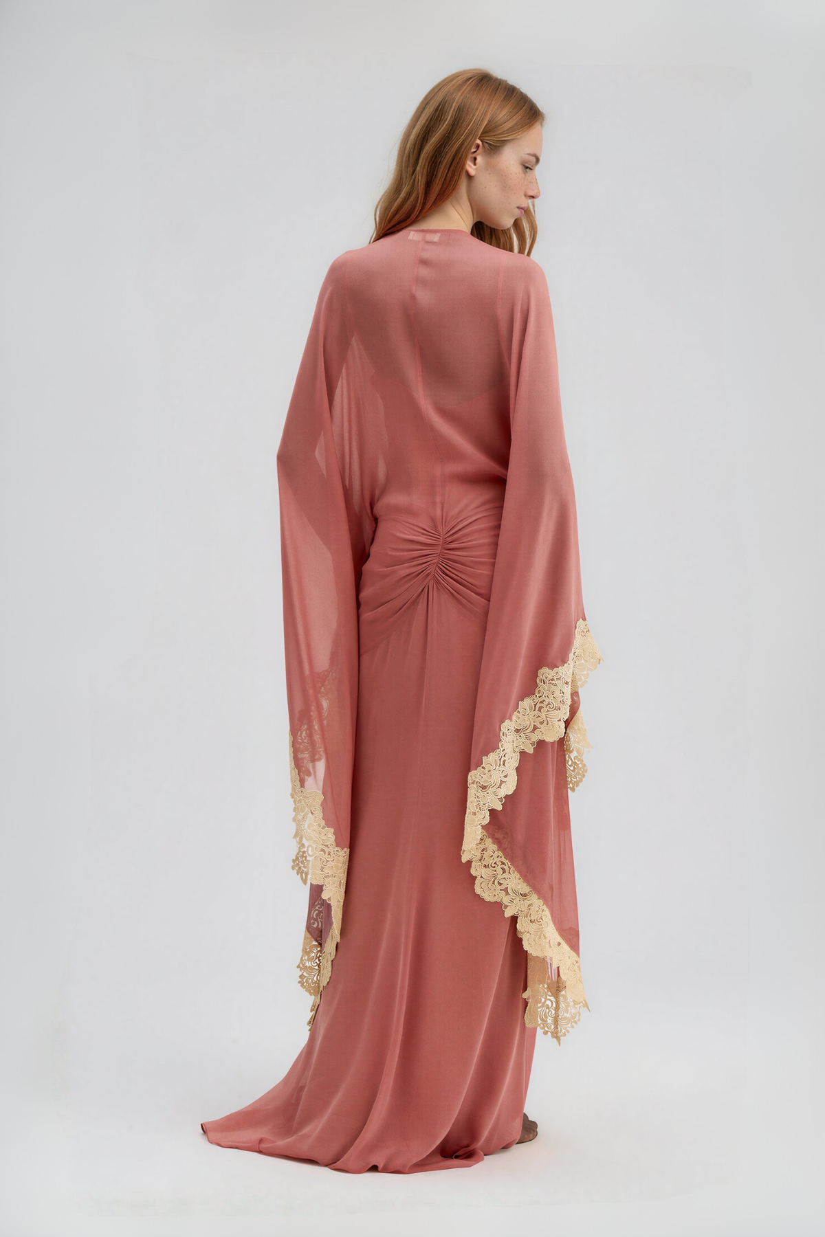 Nadda Batwing Sleeve Lace Maxi Dress In Pink